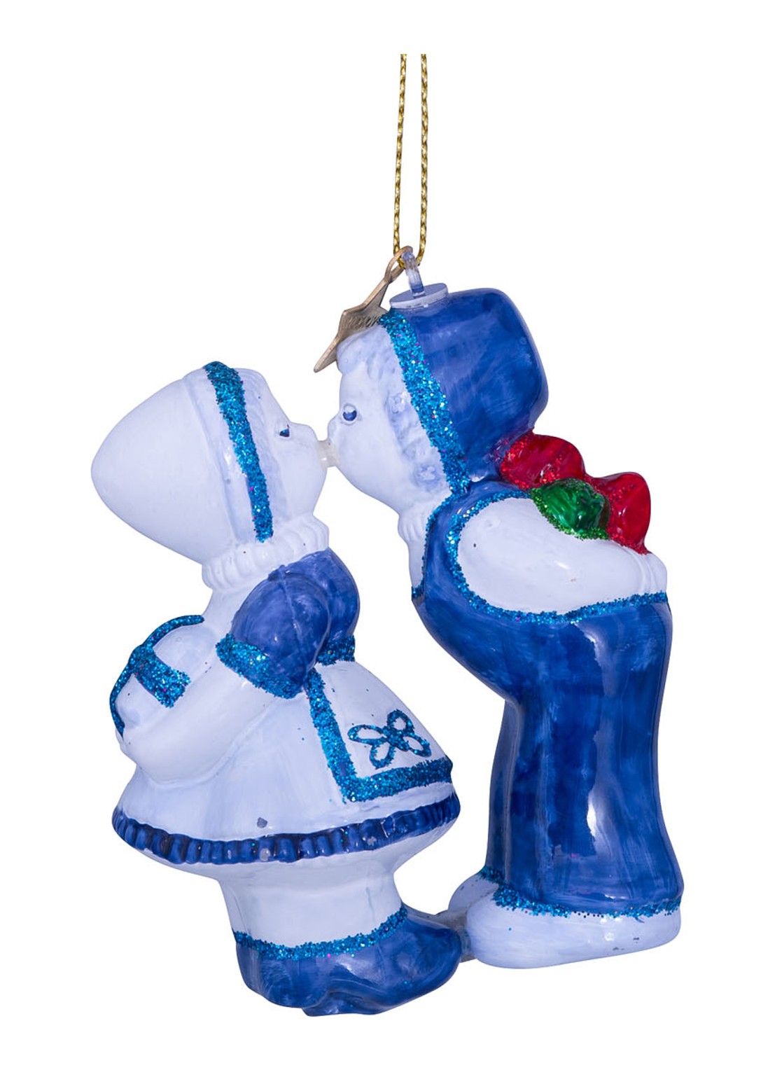 Vondels Delfts Blauw Kussende Koppel kersthanger 8,5 cm - detail 3 blauw