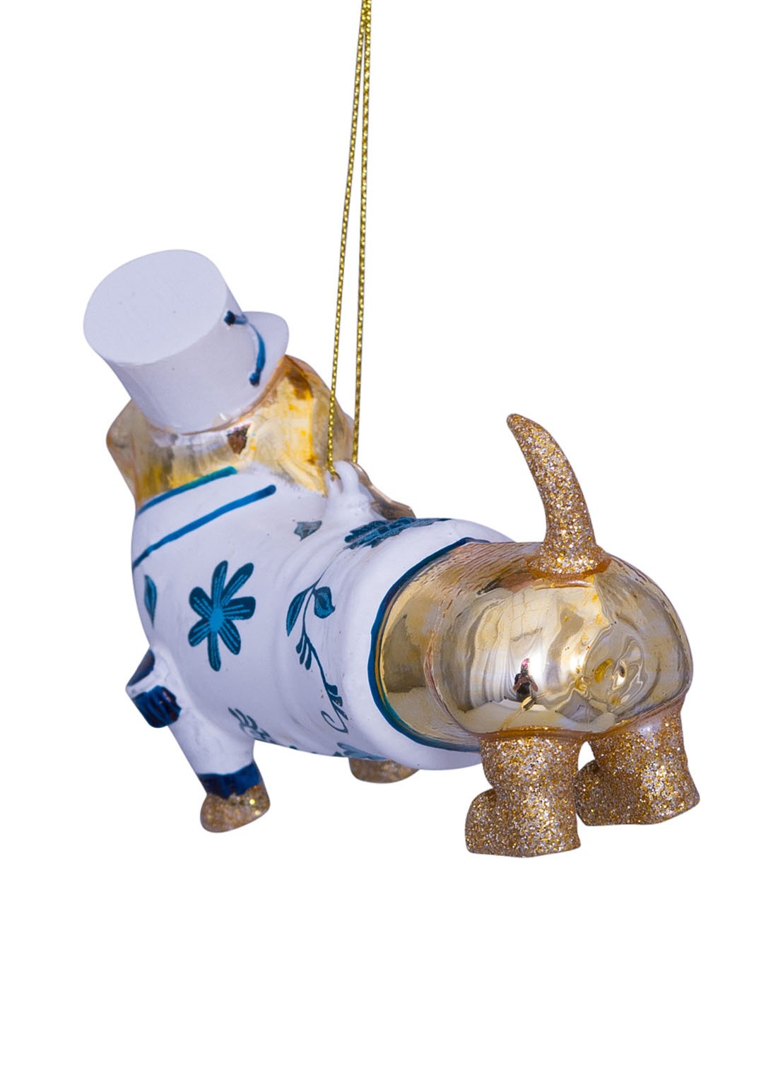 Vondels Delfts Blauw Teckel kersthanger 8 cm - detail 3 goud
