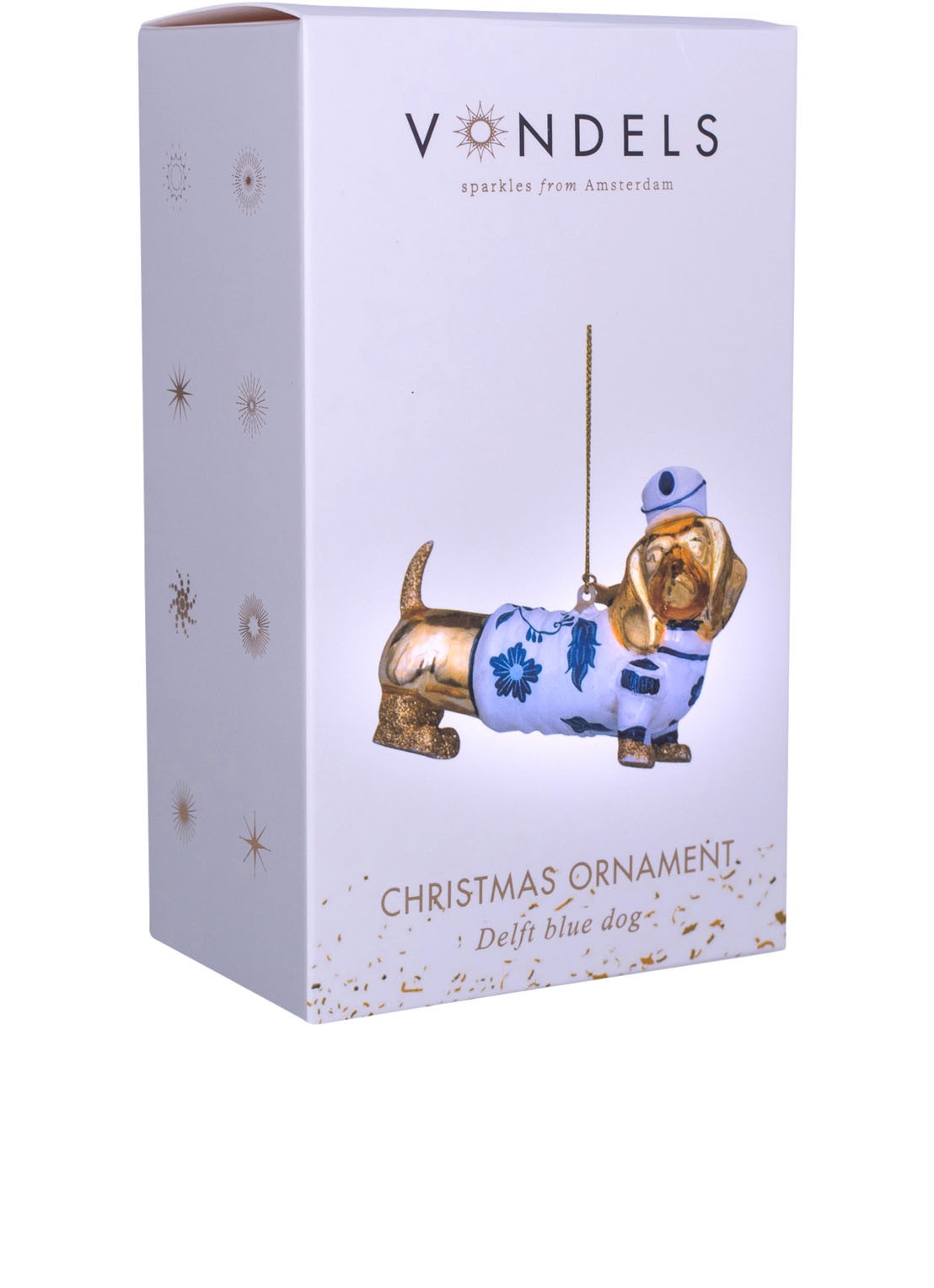 Vondels Delfts Blauw Teckel kersthanger 8 cm - detail 4 goud