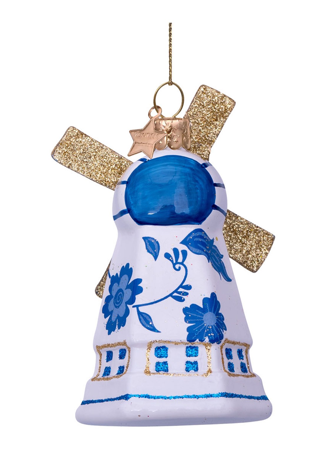 Vondels Delfts Blauw Windmolen kersthanger 9 cm - detail blauw