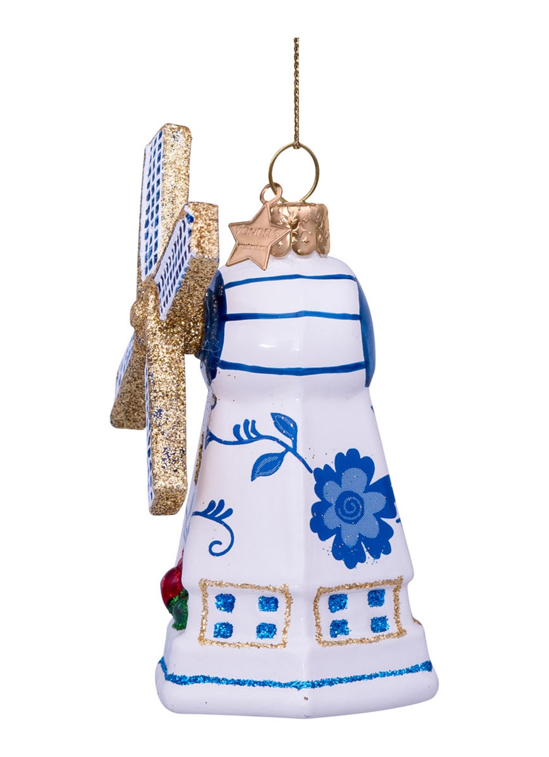 Vondels Delfts Blauw Windmolen kersthanger 9 cm - detail 2 blauw
