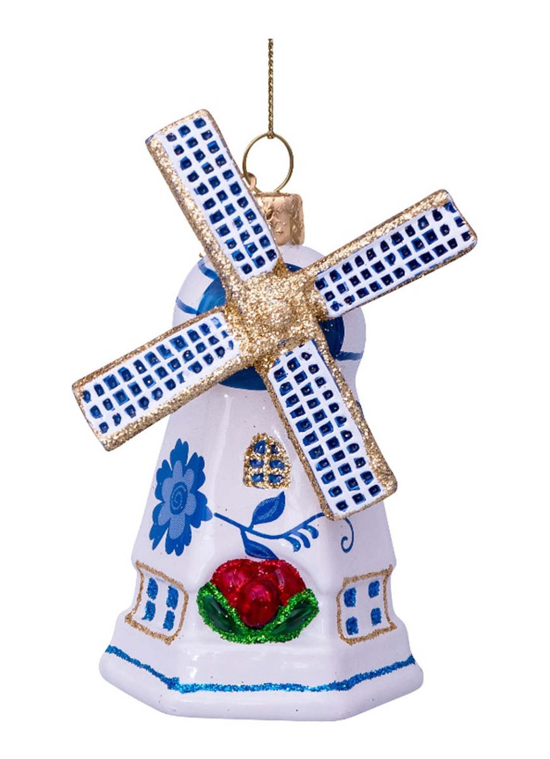 Vondels Delfts Blauw Windmolen kersthanger 9 cm - voorkant 3 blauw