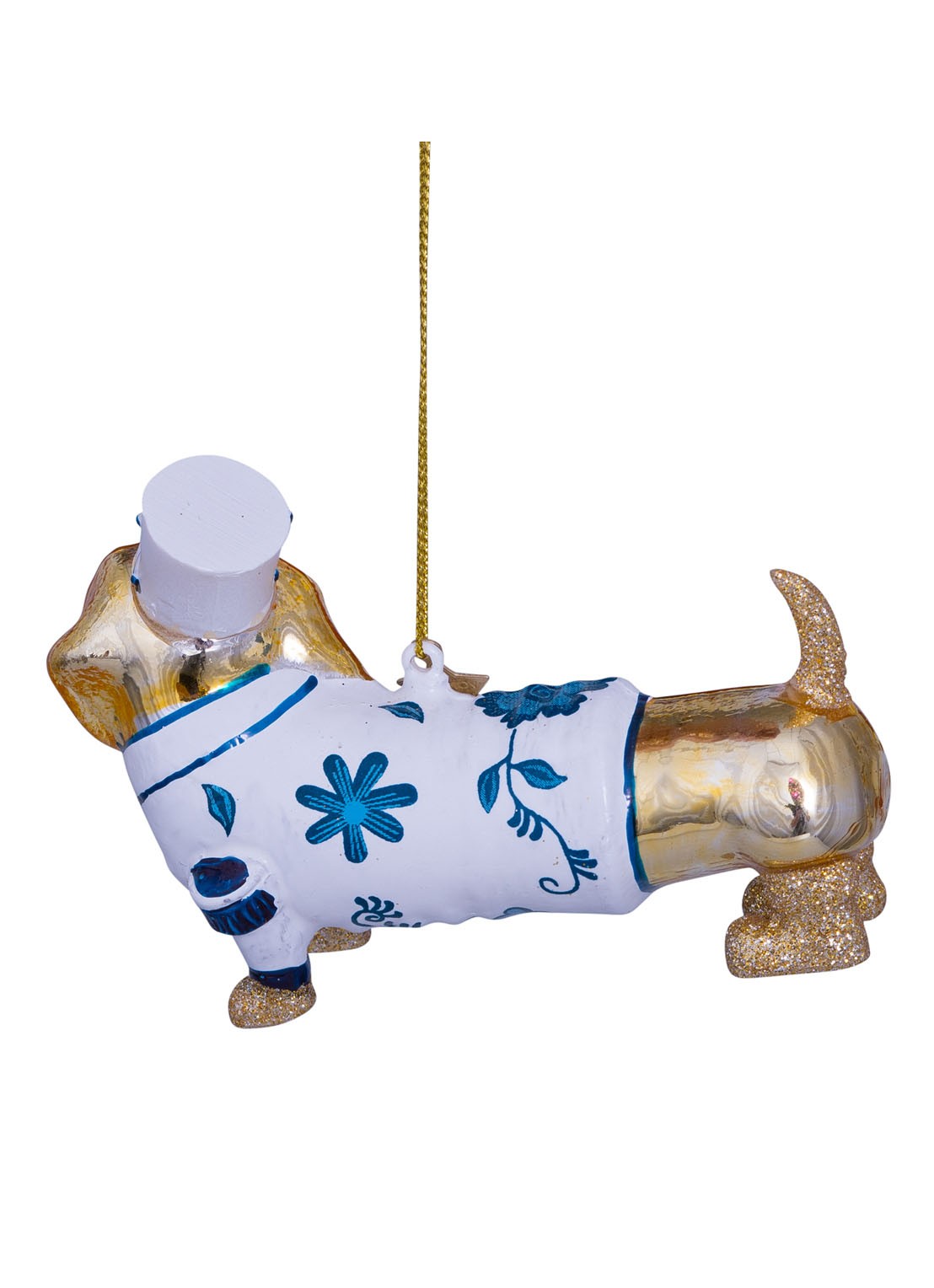 Vondels Delfts Blauwe Hond kersthanger 9 cm - detail 2 goud