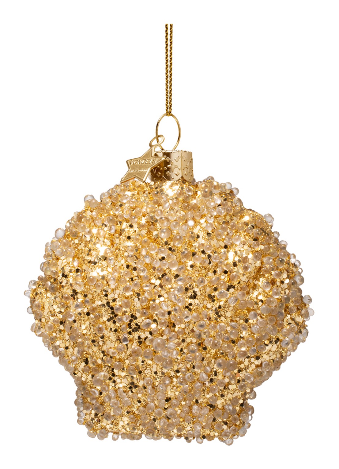 Vondels Diamanten schelp kersthanger 8 cm - voorkant 2 goud