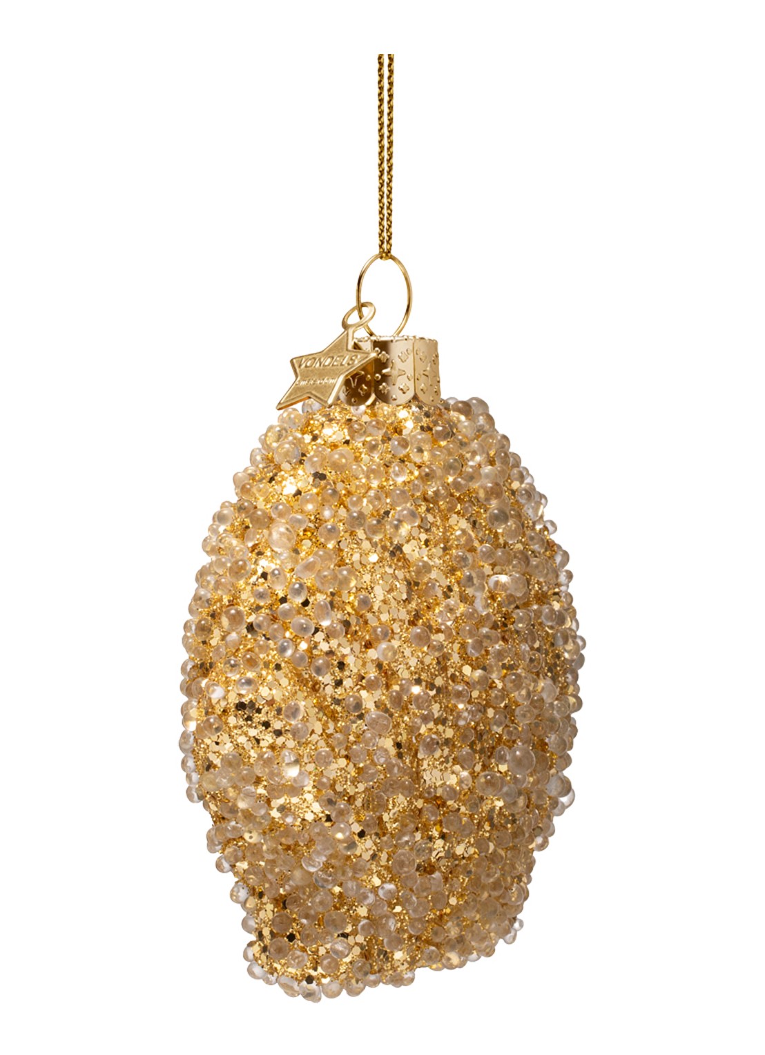 Vondels Diamanten schelp kersthanger 8 cm - voorkant 3 goud