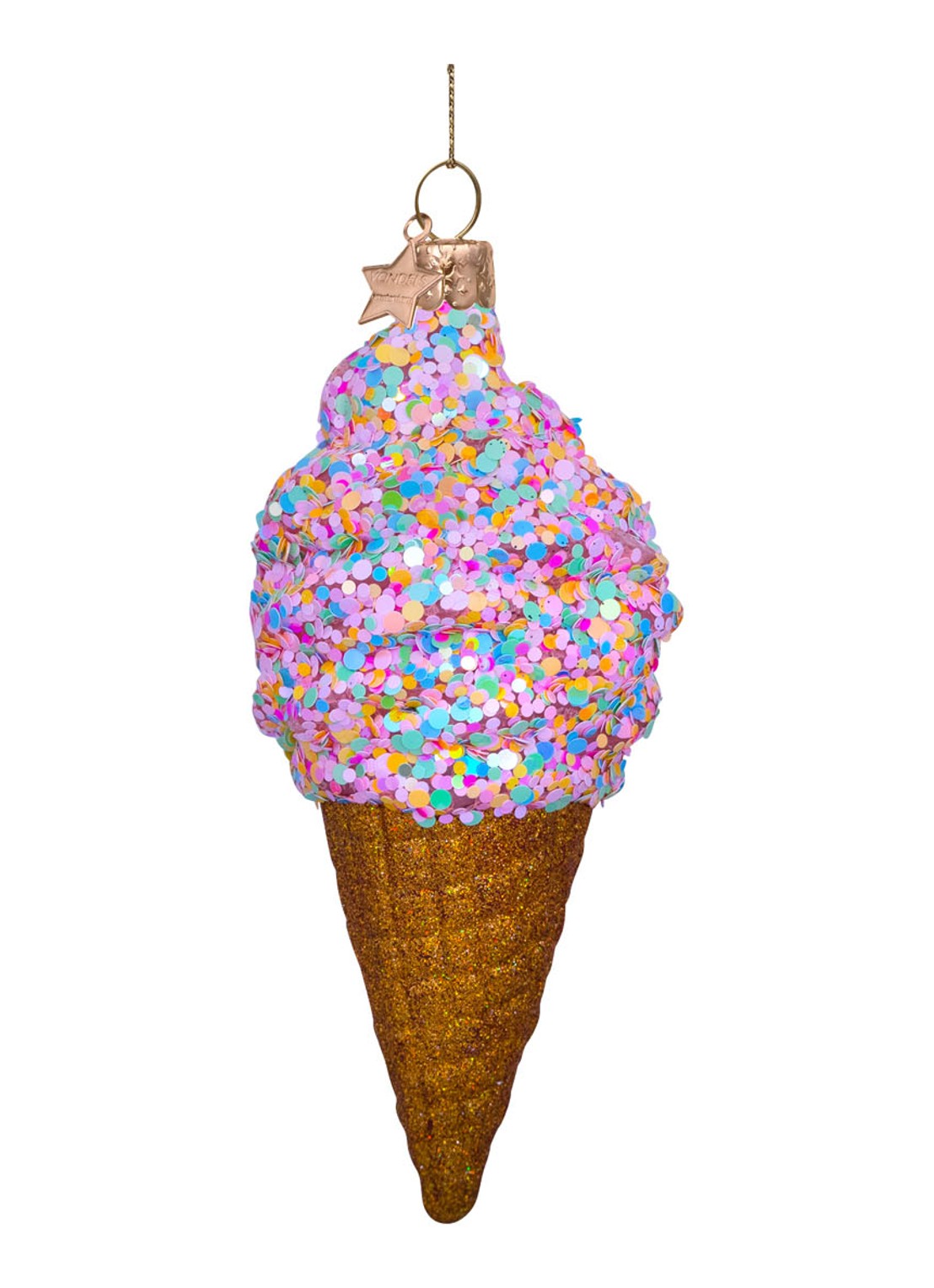 Vondels Disco IJsje met Glitter kersthanger 15 cm - voorkant multicolor