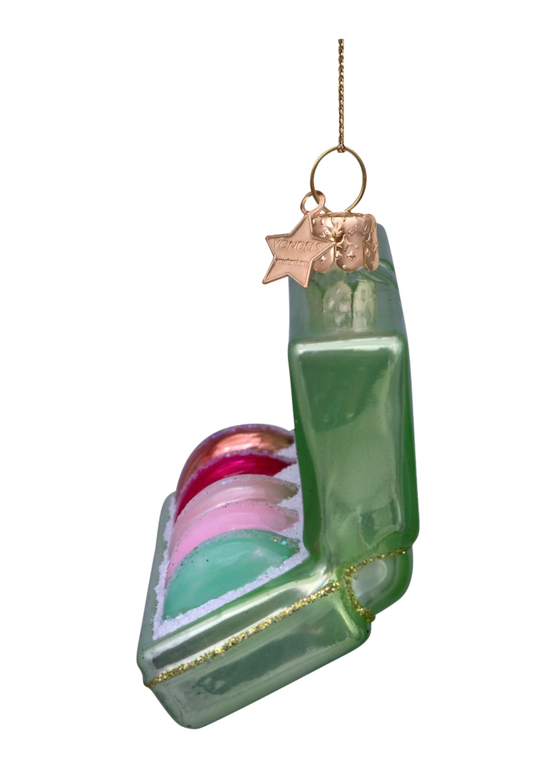Vondels Doos met macarons kersthanger 5 cm - detail groen
