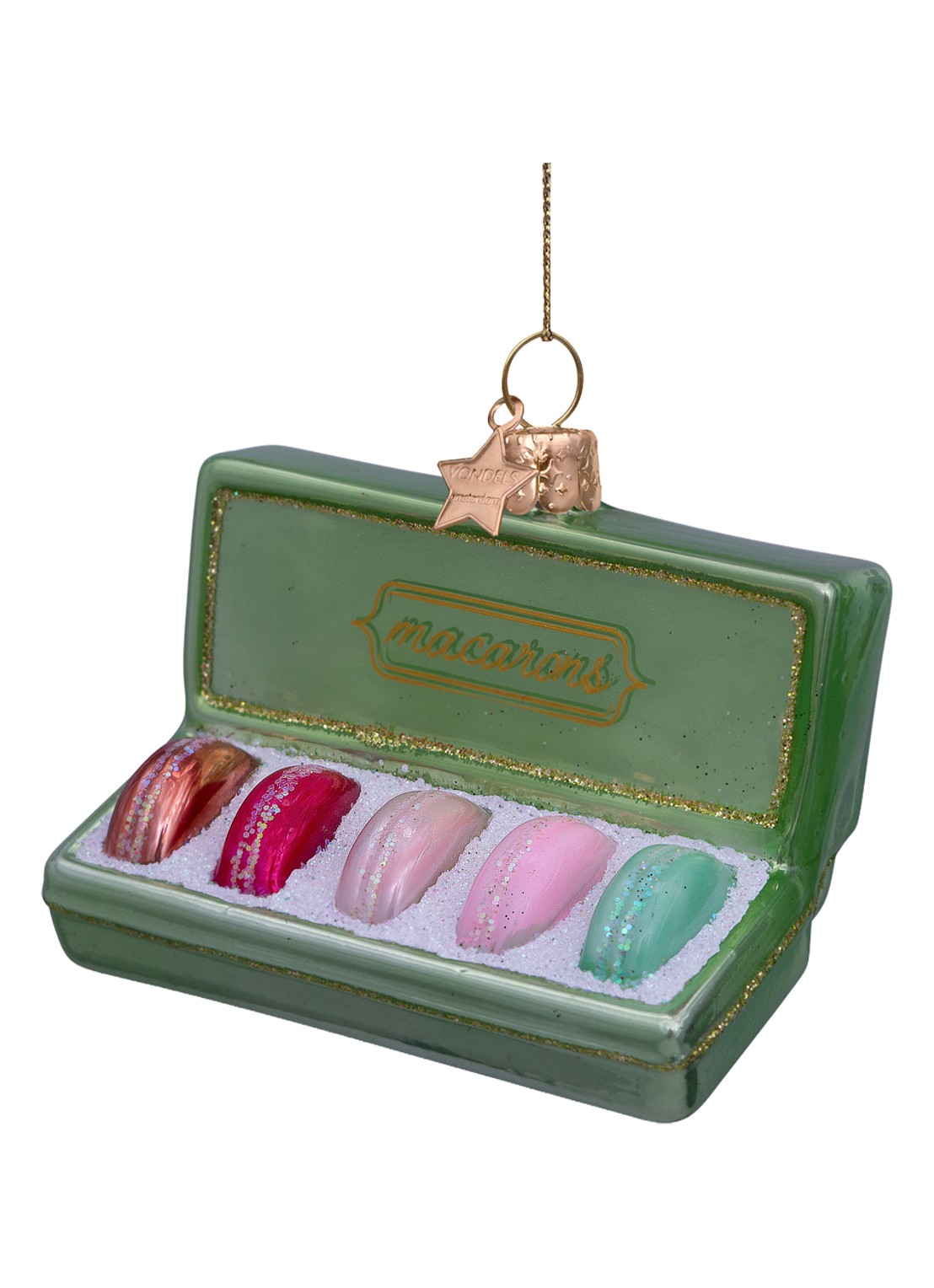 Vondels Doos met macarons kersthanger 5 cm - voorkant 4 groen