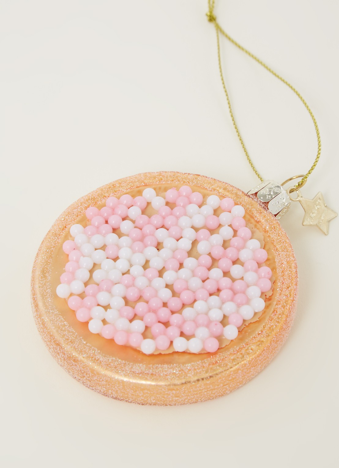 Vondels Dutch Beschuit Met Muisjes kerst ornament 8,7 cm - detail roze