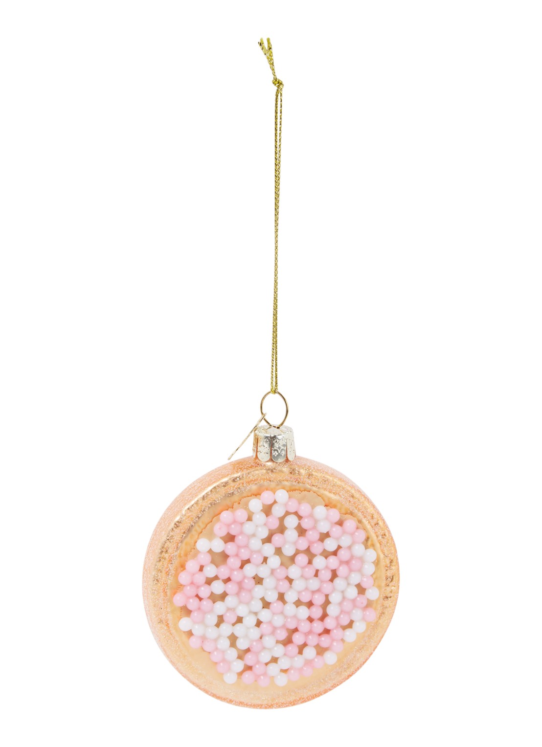 Vondels Dutch Beschuit Met Muisjes kerst ornament 8,7 cm - voorkant 2 roze