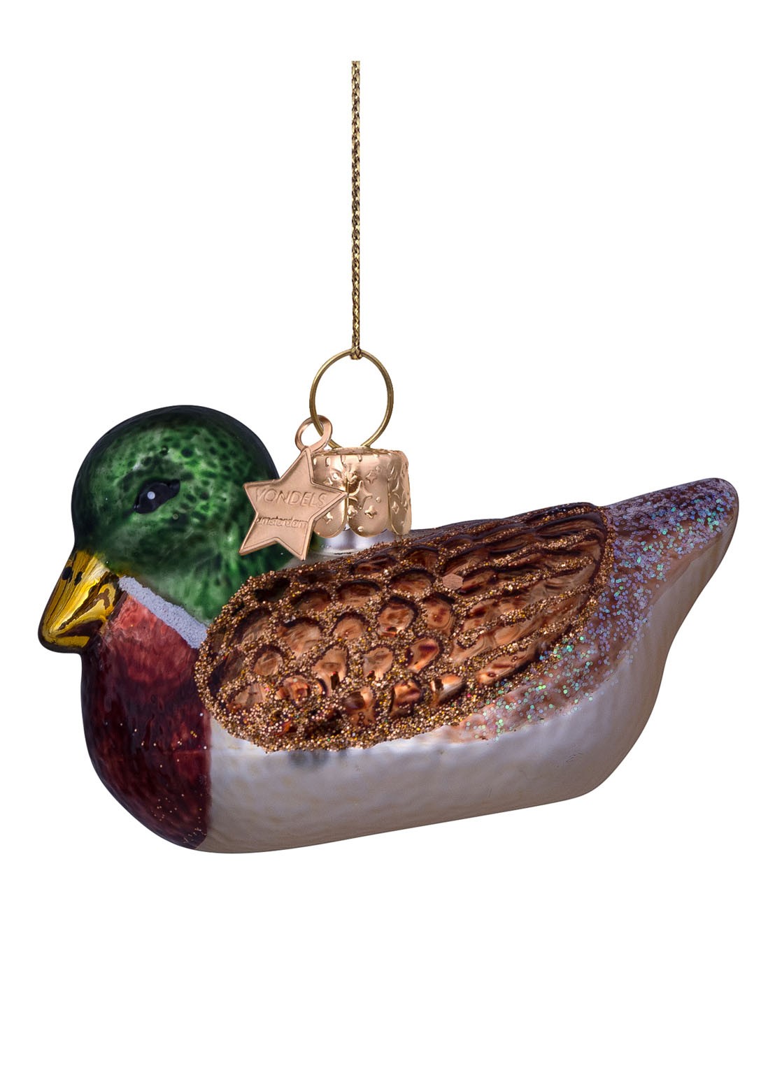 Vondels Eend kersthanger 5 cm - detail bruin