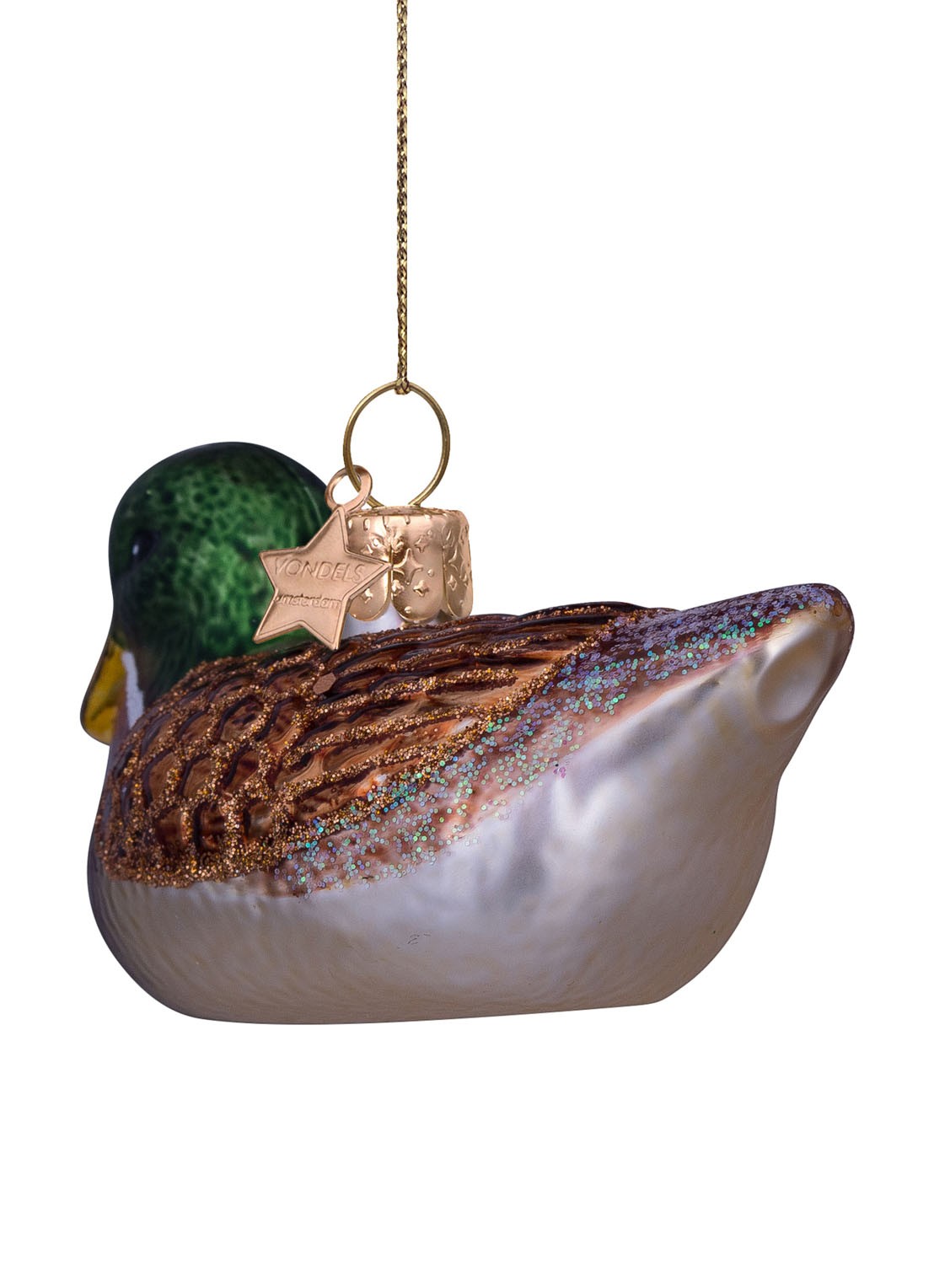 Vondels Eend kersthanger 5 cm - detail 2 bruin