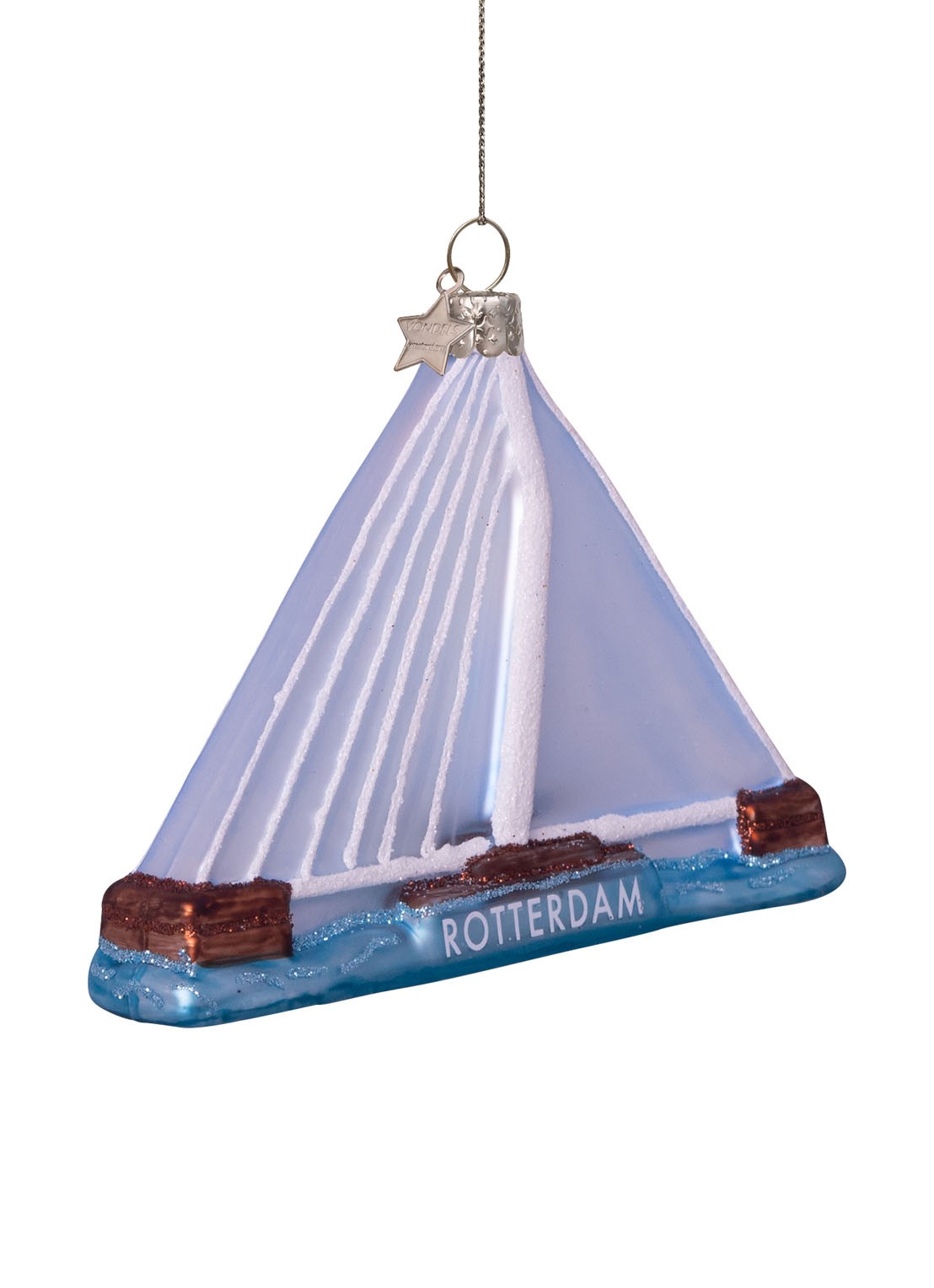 Vondels Erasmusbrug Rotterdam kersthanger 8,5 cm - detail 5 wit