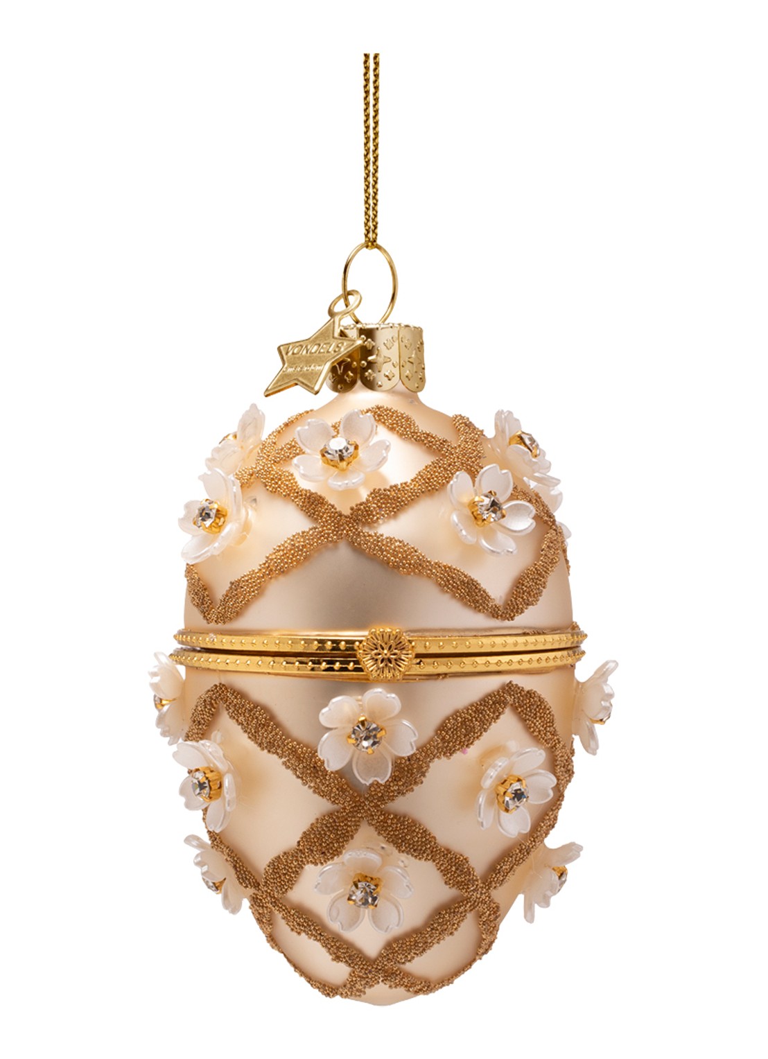 Vondels Fabergé-ei met Bloemen kersthanger 9,5 cm - voorkant 3 goud