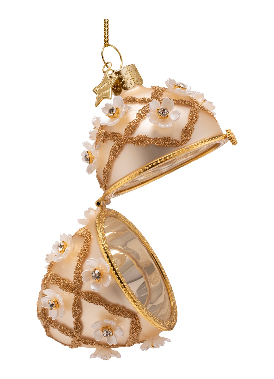Vondels Fabergé-ei met Bloemen kersthanger 9,5 cm - voorkant 4 goud