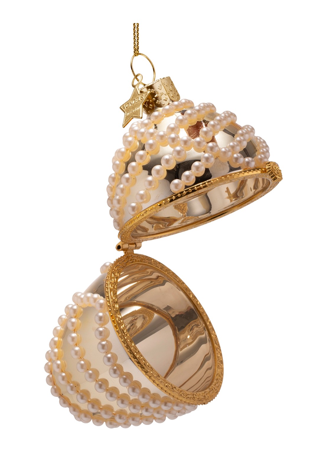 Vondels Fabergé-ei met Parels kersthanger 11 cm - voorkant 2 goud