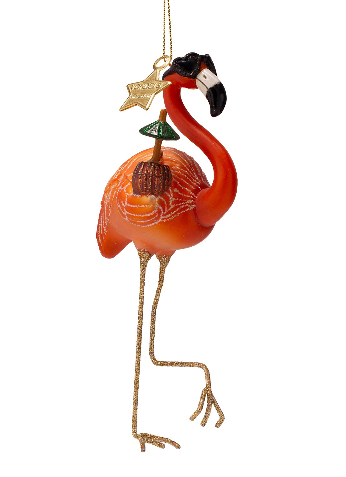 Vondels Flamingo kersthanger 16 cm - voorkant 2 oranje