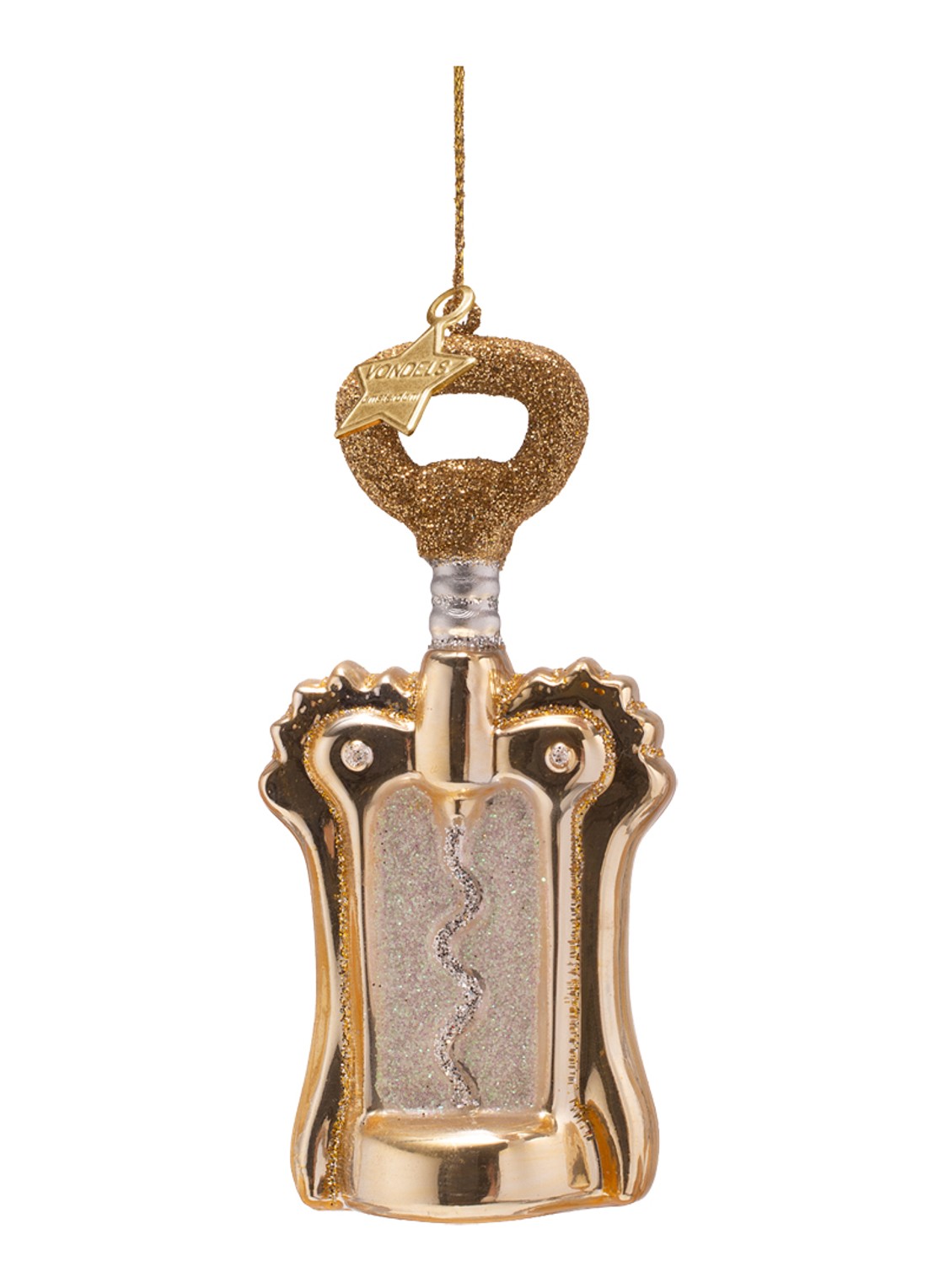 Vondels Flesopener kersthanger 10,5 cm - voorkant goud