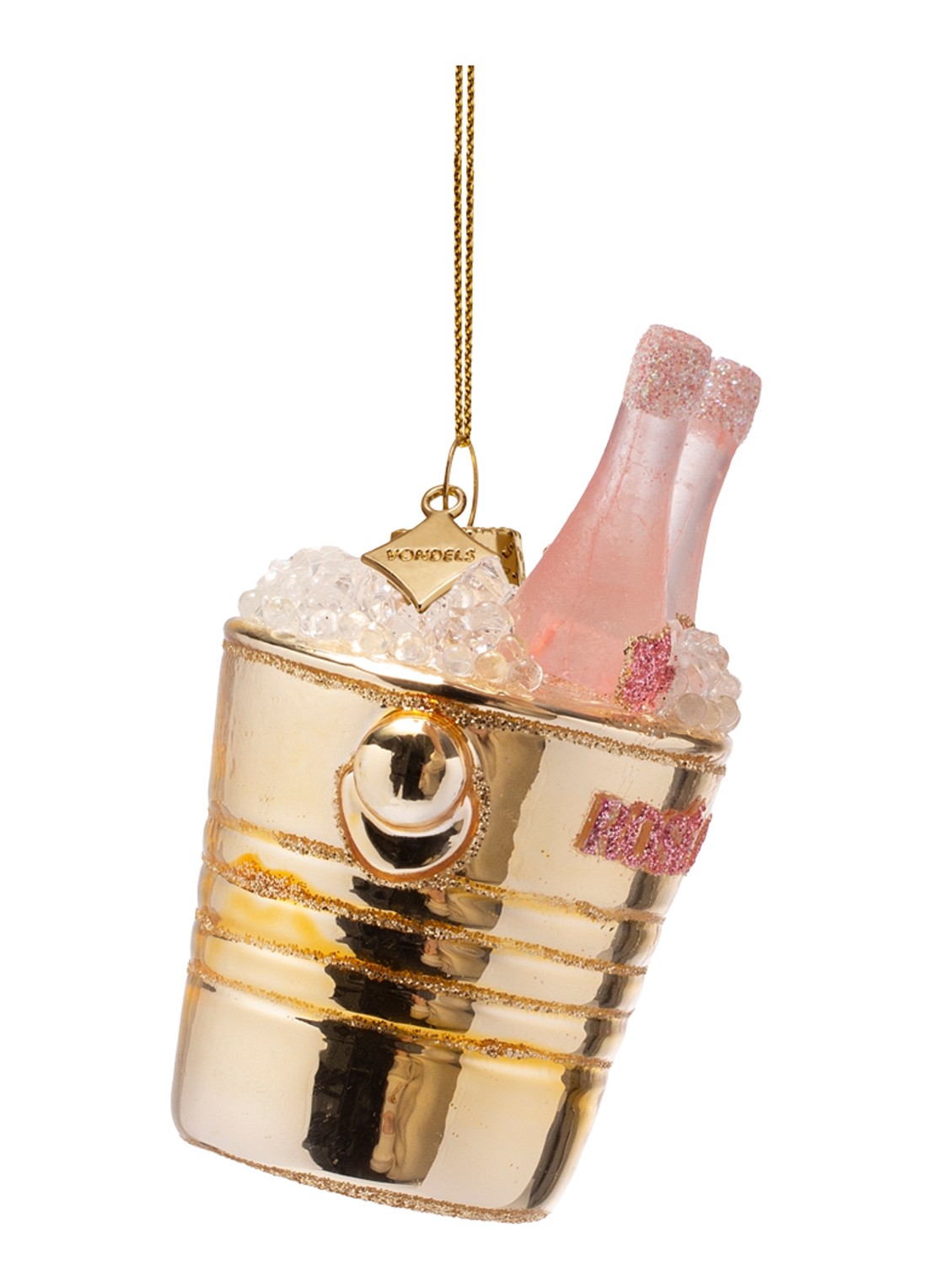 Vondels Flessen Rosé In Wijnkoeler kersthanger 9 cm - detail 4 goud