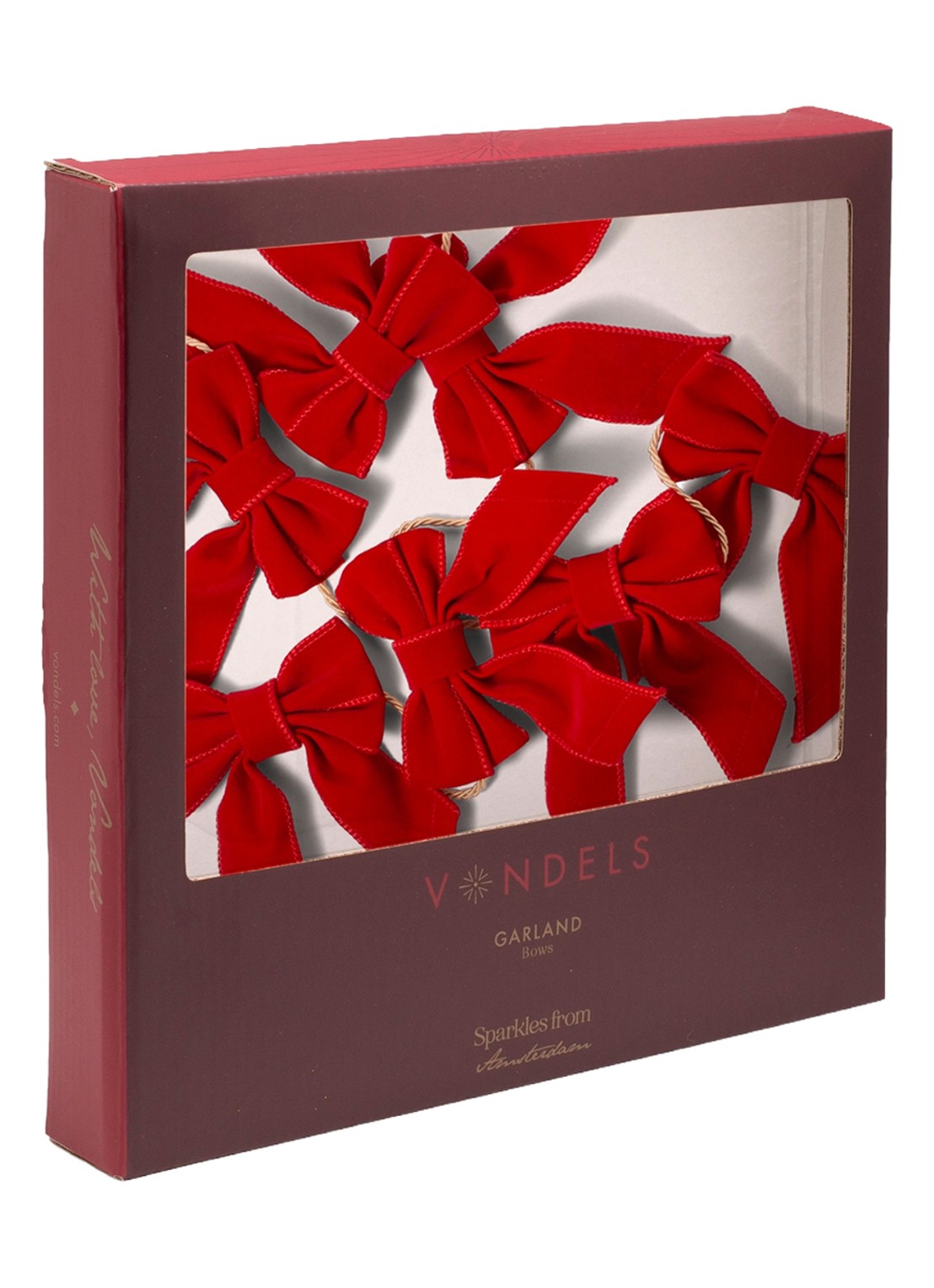 Vondels Fluwelen strik kerstslinger 180 cm - achterkant 3 rood