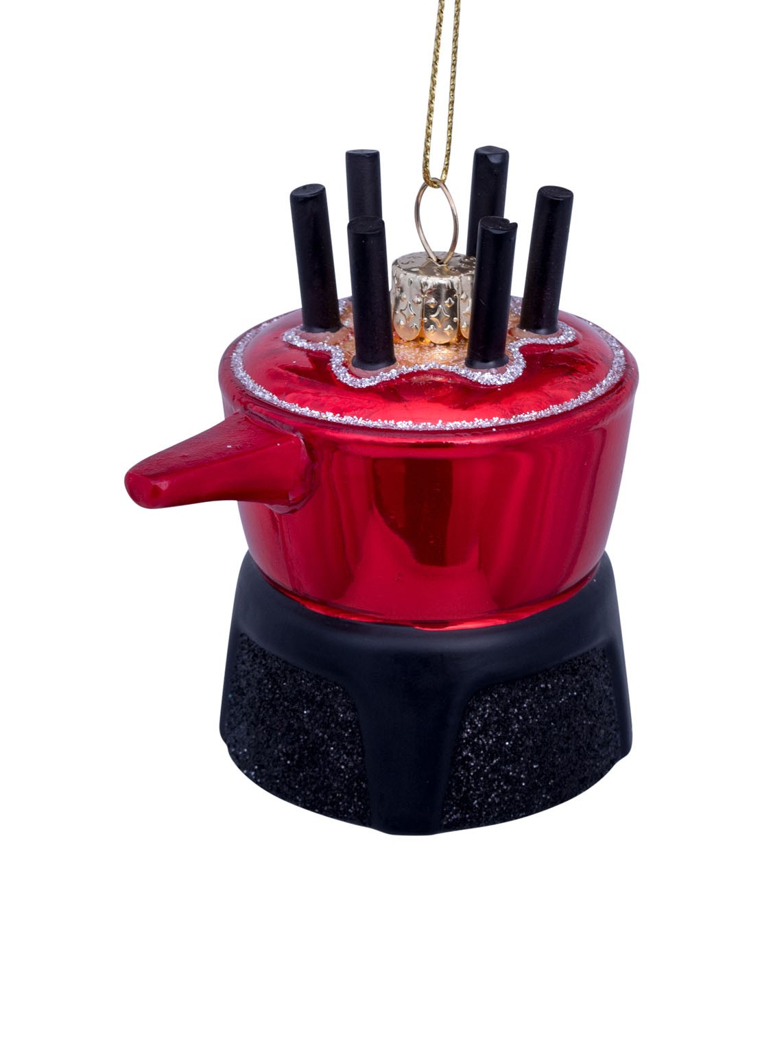 Vondels Fonduepan kersthanger 8 cm - voorkant rood