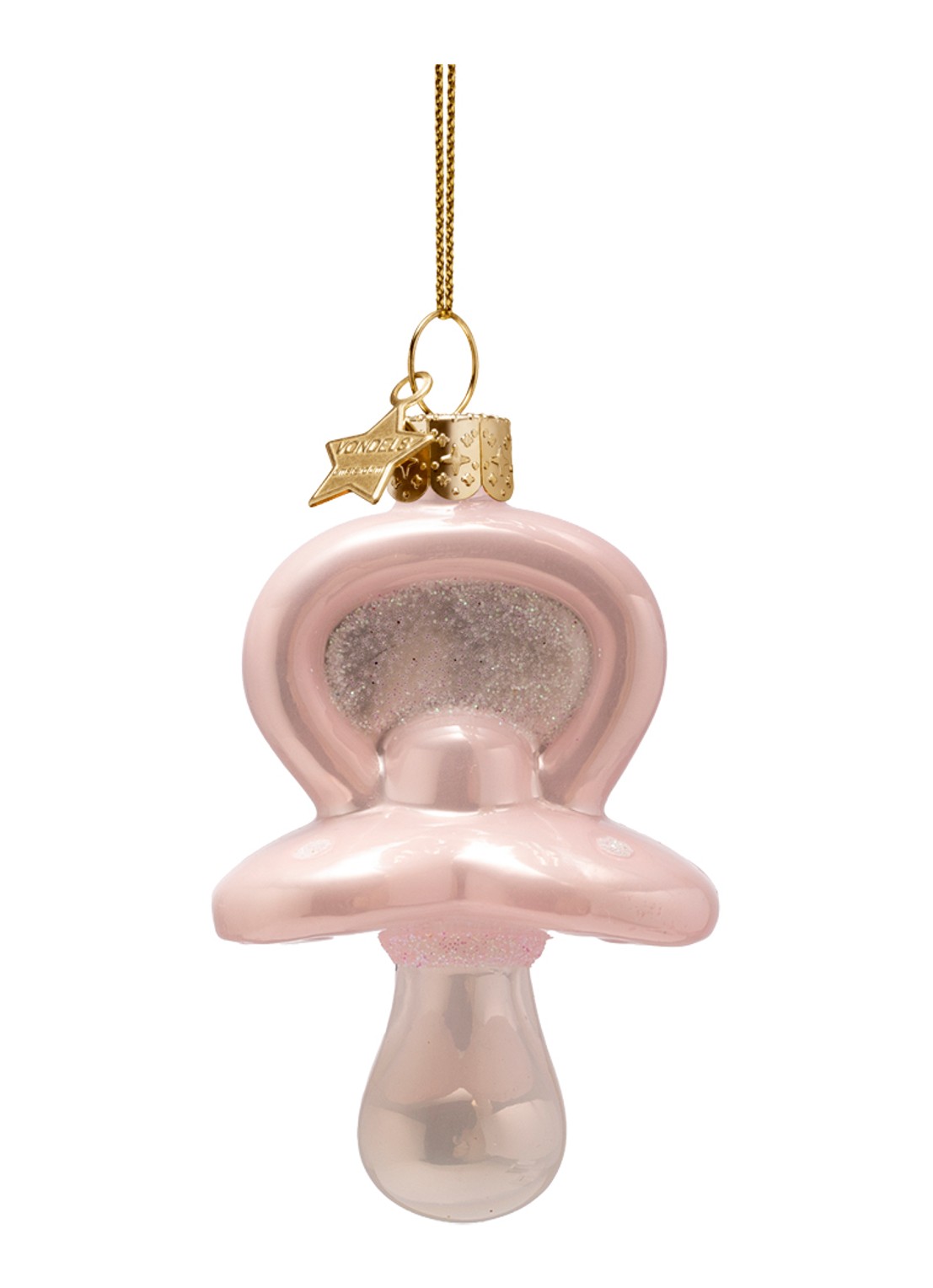 Vondels Fopspeen kersthanger 8 cm - voorkant roze