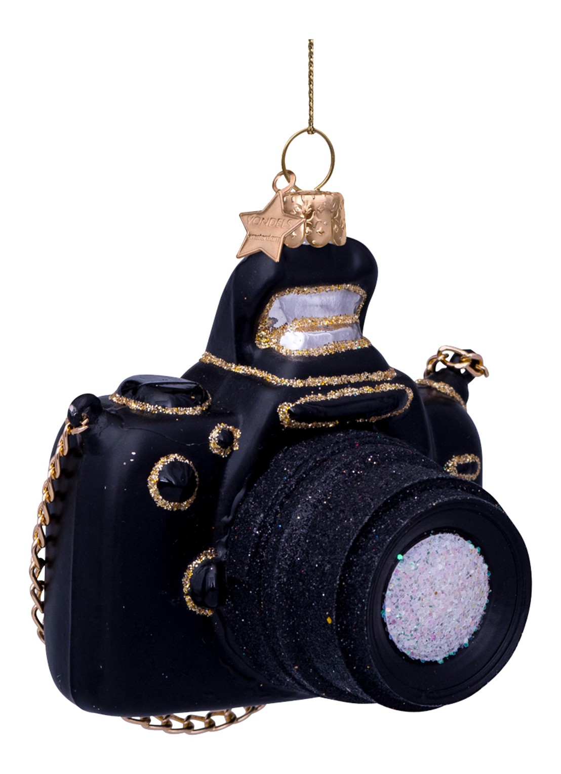Vondels Fototoestel kersthanger 8,5 cm - voorkant zwart