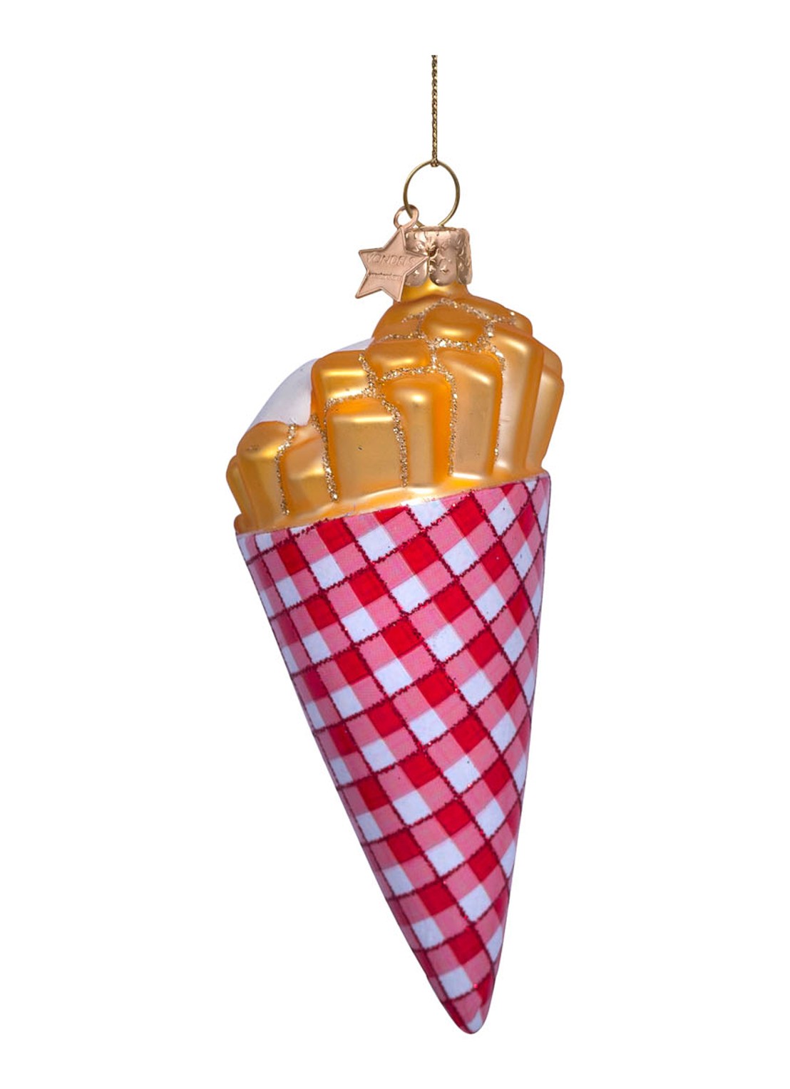 Vondels Friet met mayonaise kersthanger 12 cm - detail roze