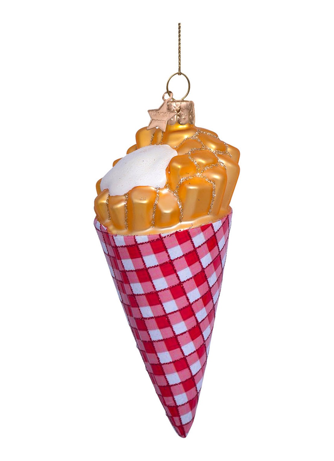 Vondels Friet met mayonaise kersthanger 12 cm - voorkant 4 roze