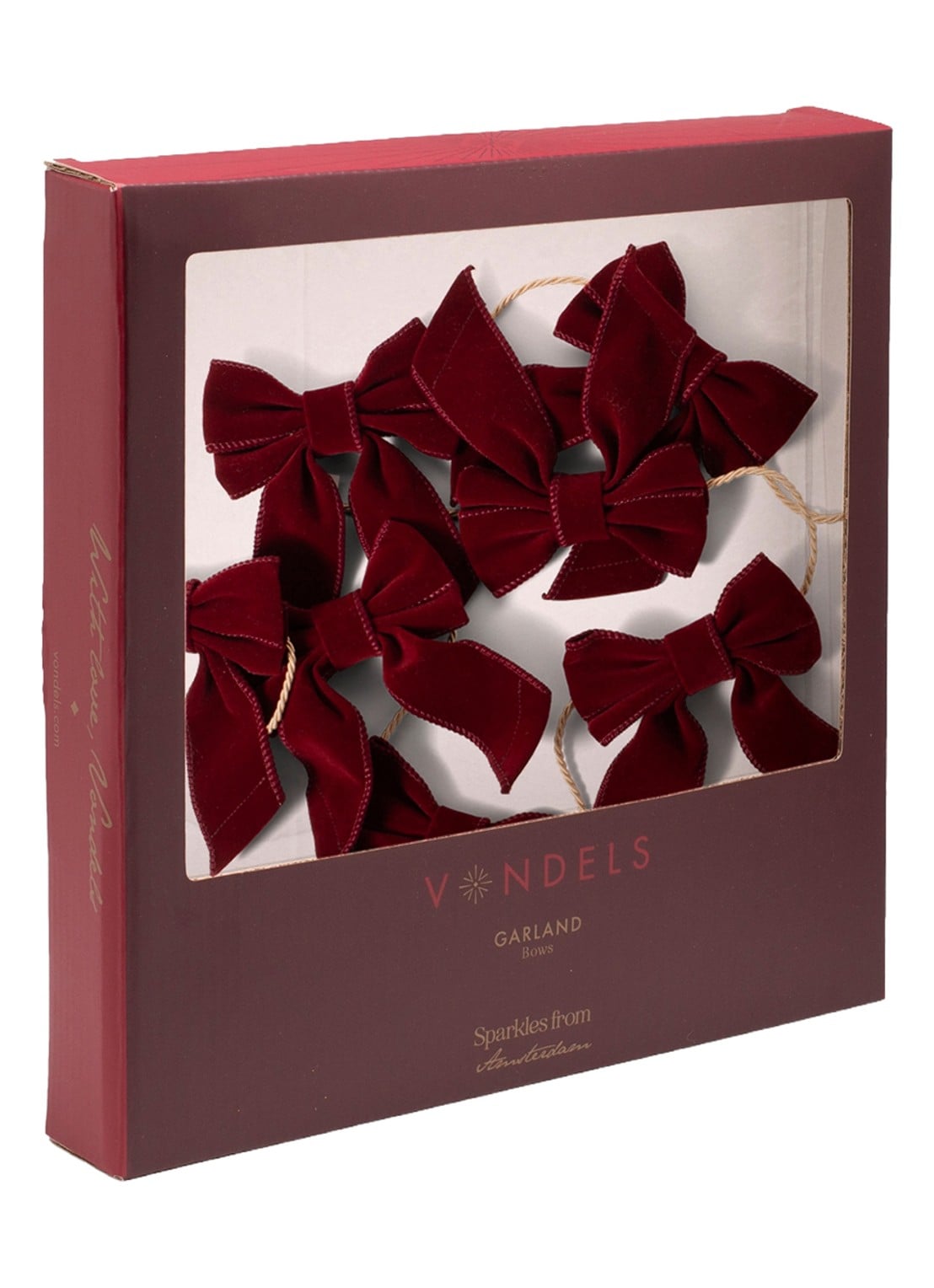 Vondels Garland kerstlint 180 cm - achterkant bordeauxrood