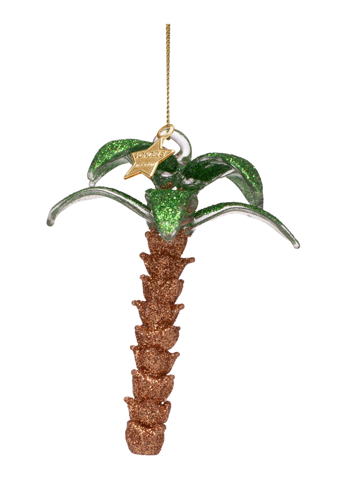 Vondels Glitter Palmboom kersthanger 10,5 cm - achterkant 3 bruin