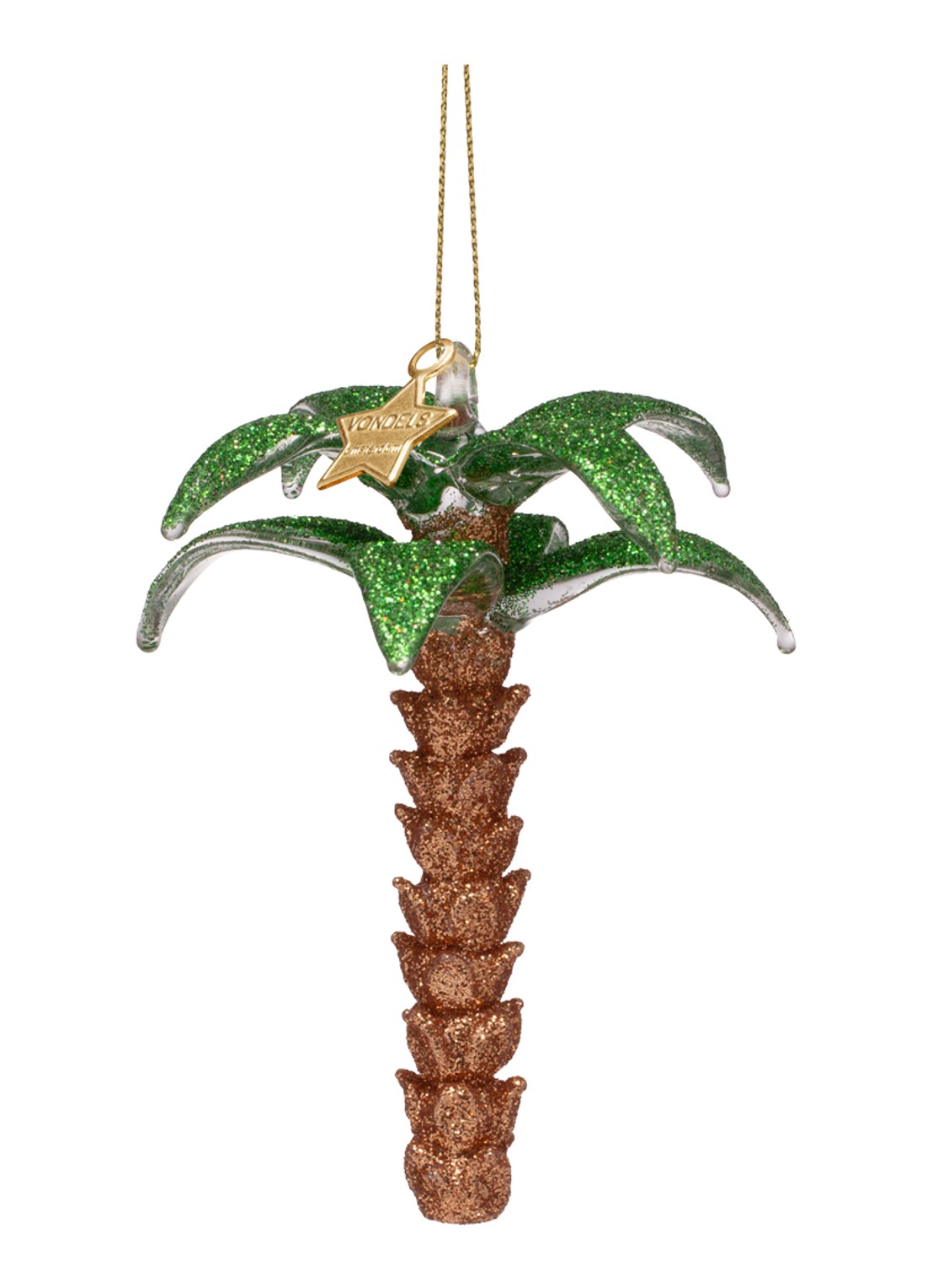 Vondels Glitter Palmboom kersthanger 10,5 cm - voorkant bruin
