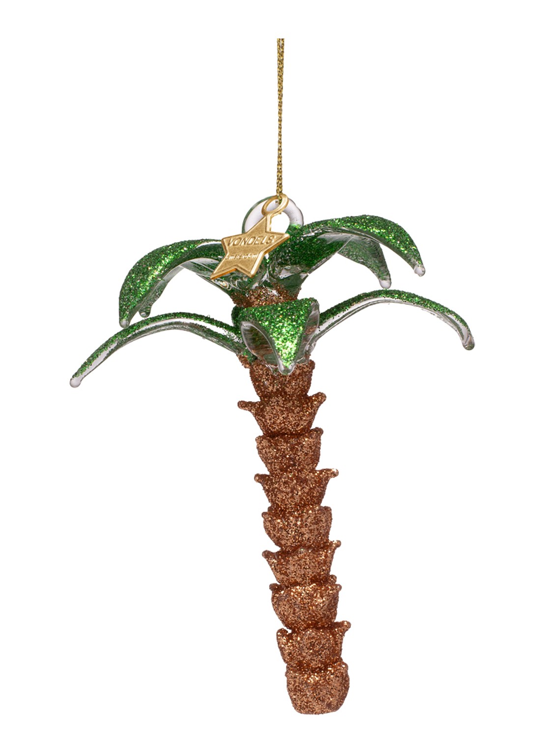 Vondels Glitter Palmboom kersthanger 10,5 cm - voorkant 2 bruin