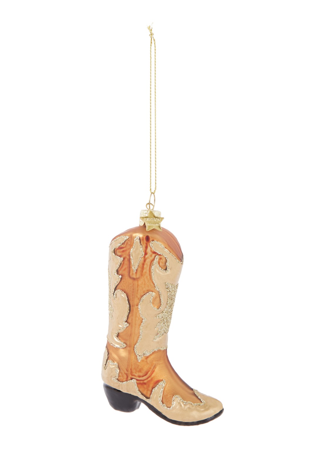 Vondels Gold Glitter Cowboy Boot kersthanger 10,5 cm - voorkant 2 bruin