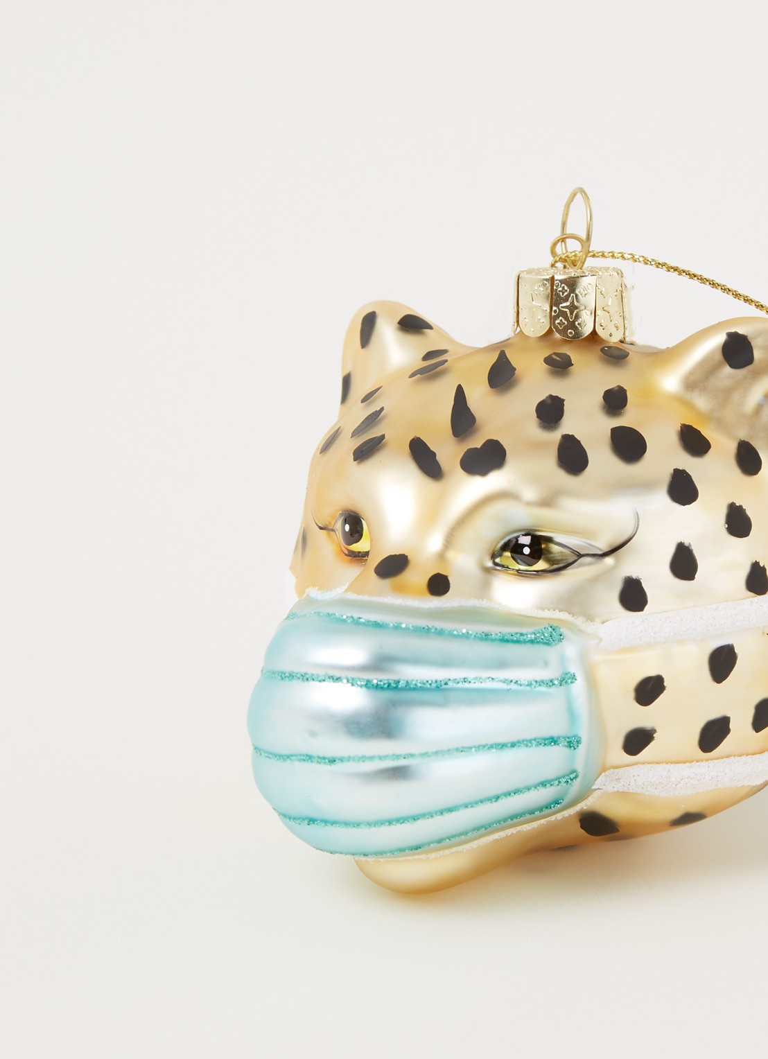 Vondels Gold Panther Face Mask kersthanger 7,5 cm - detail goud