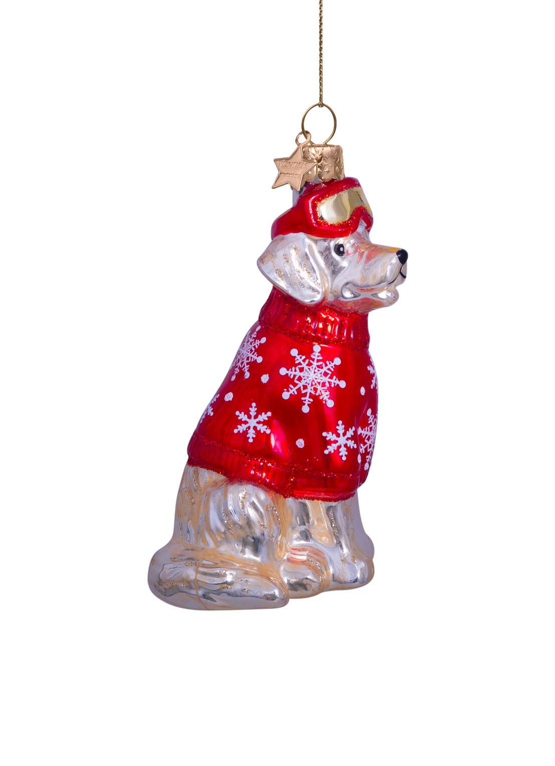 Vondels Golden retriever in ski outfit kersthanger 9,5 cm - detail 4 rood