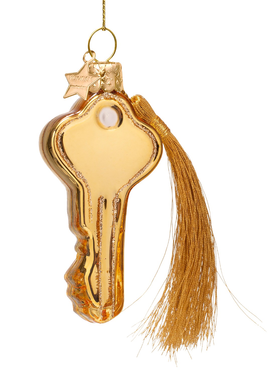 Vondels Gouden Sleutel kersthanger 8 cm - achterkant goud
