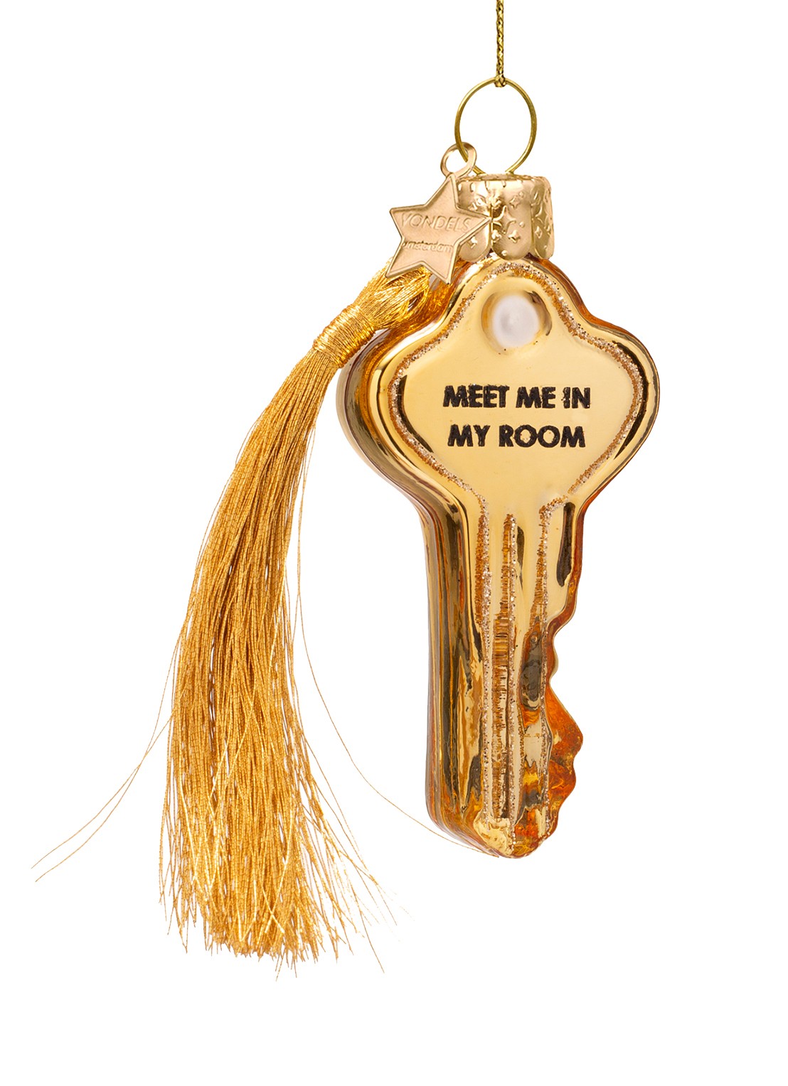 Vondels Gouden Sleutel kersthanger 8 cm - voorkant 2 goud