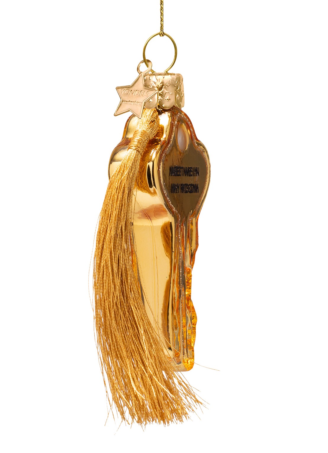 Vondels Gouden Sleutel kersthanger 8 cm - voorkant 3 goud