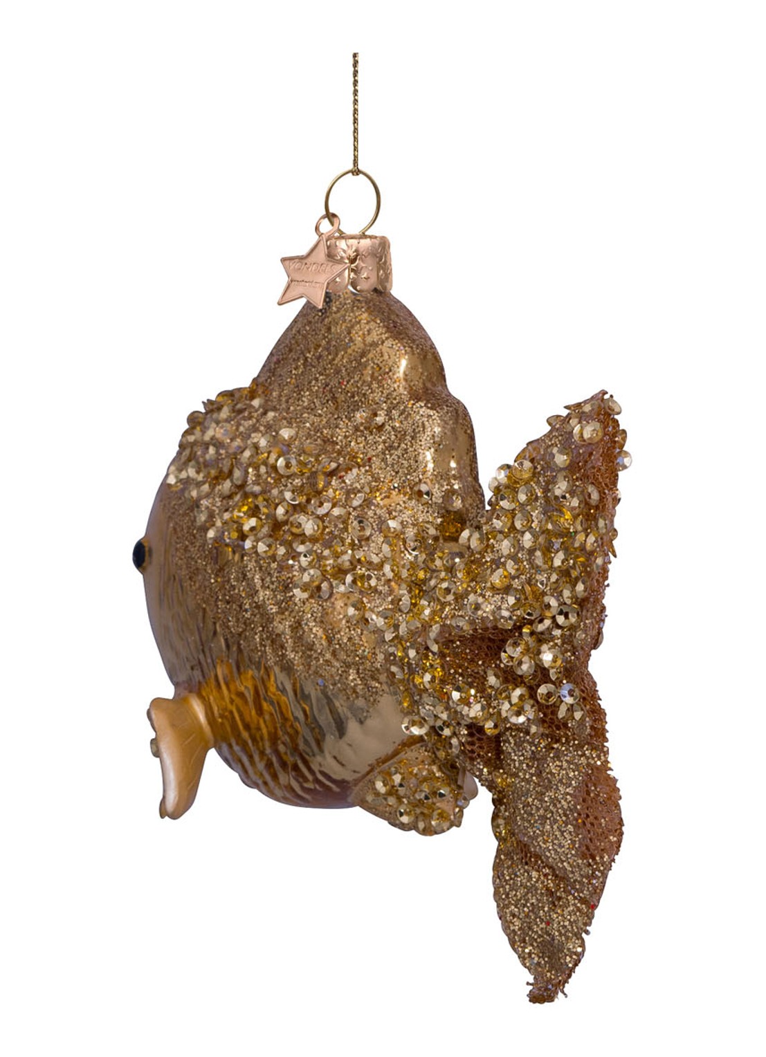 Vondels Gouden Vis kersthanger 10 cm - detail 2 goud