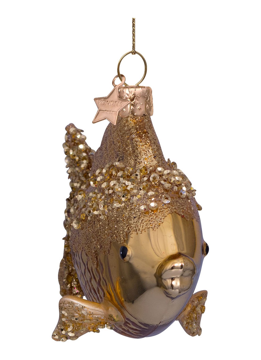 Vondels Gouden Vis kersthanger 10 cm - detail 3 goud