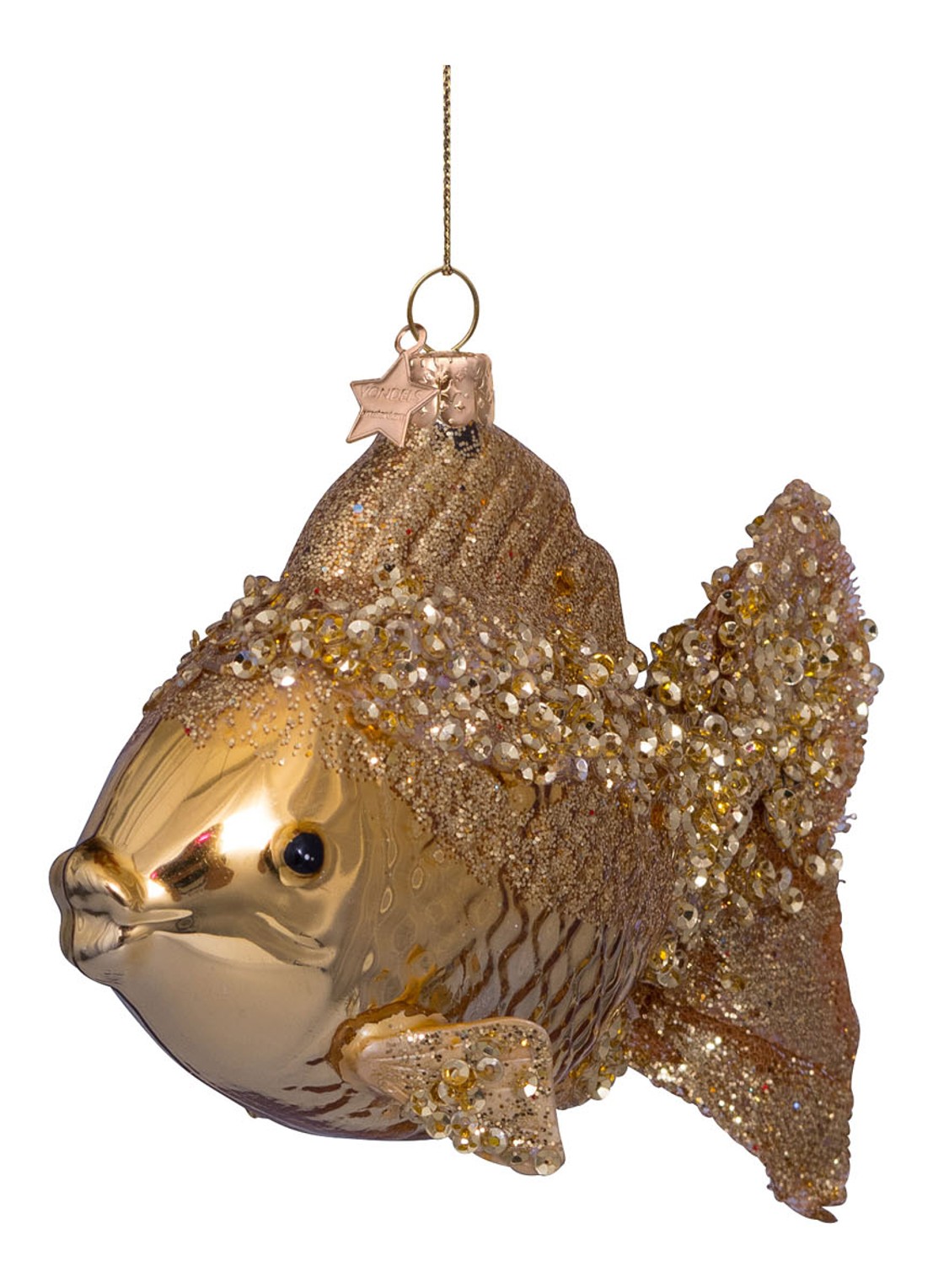 Vondels Gouden Vis kersthanger 10 cm - detail 4 goud
