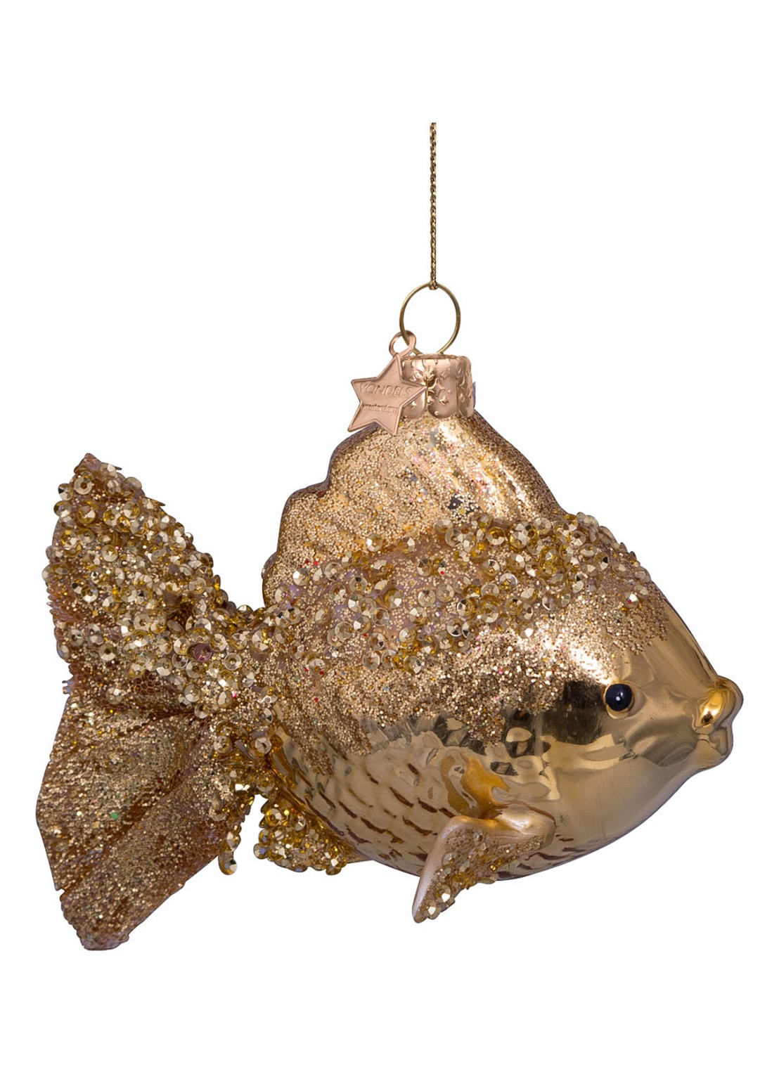 Vondels Goudvis kersthanger 9 cm - voorkant 4 goud
