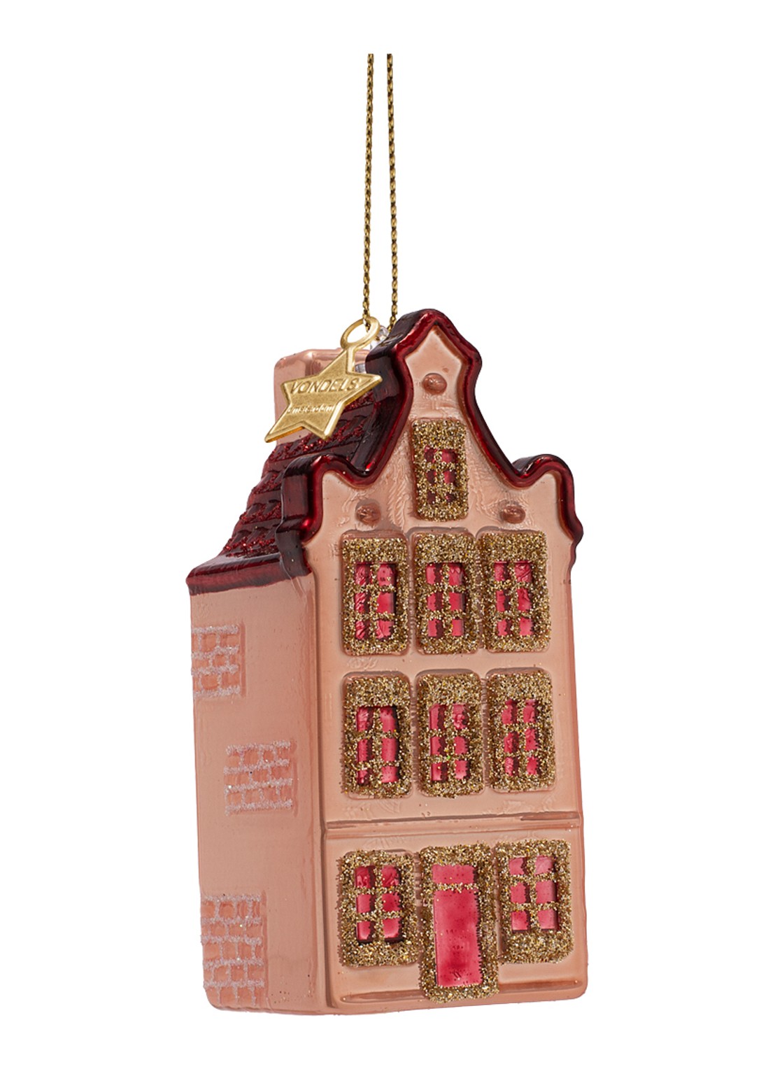 Vondels Grachtenhuisje kersthanger 8,5 cm - voorkant 3 roségoud