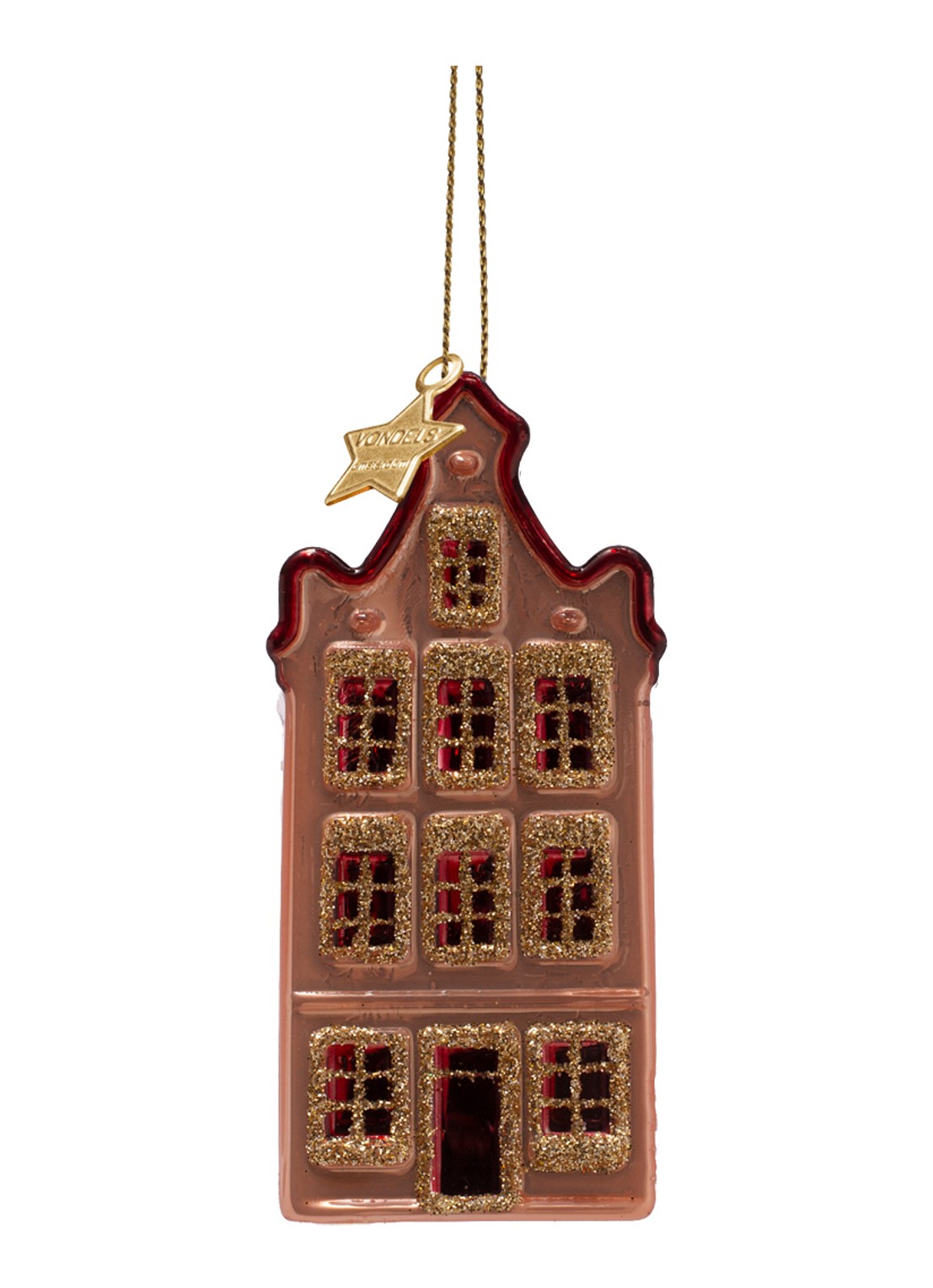 Vondels Grachtenhuisje kersthanger 8,5 cm - voorkant 4 roségoud