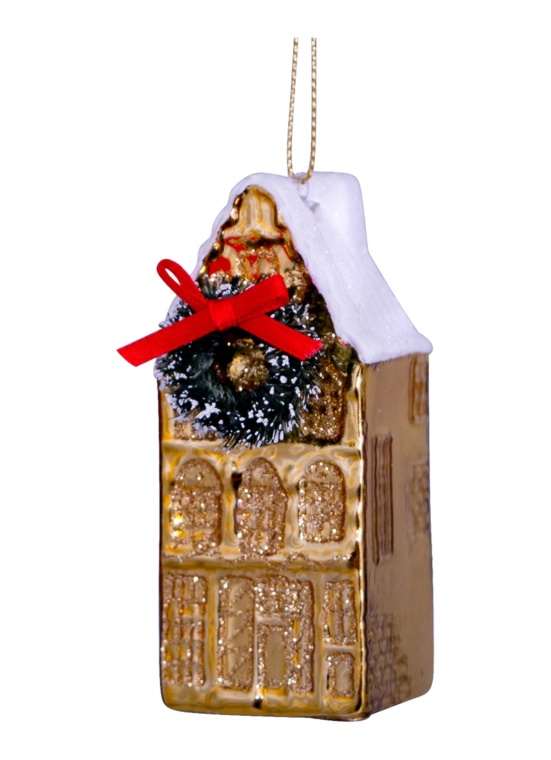 Vondels Grachtenwoning kersthanger 8,5 cm - voorkant 5 goud