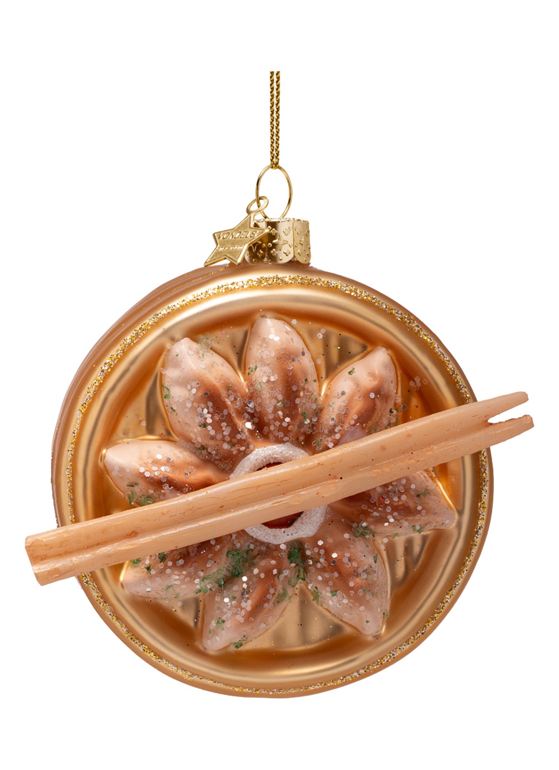 Vondels Gyoza Dumpling kersthanger 7,5 cm - voorkant bruin