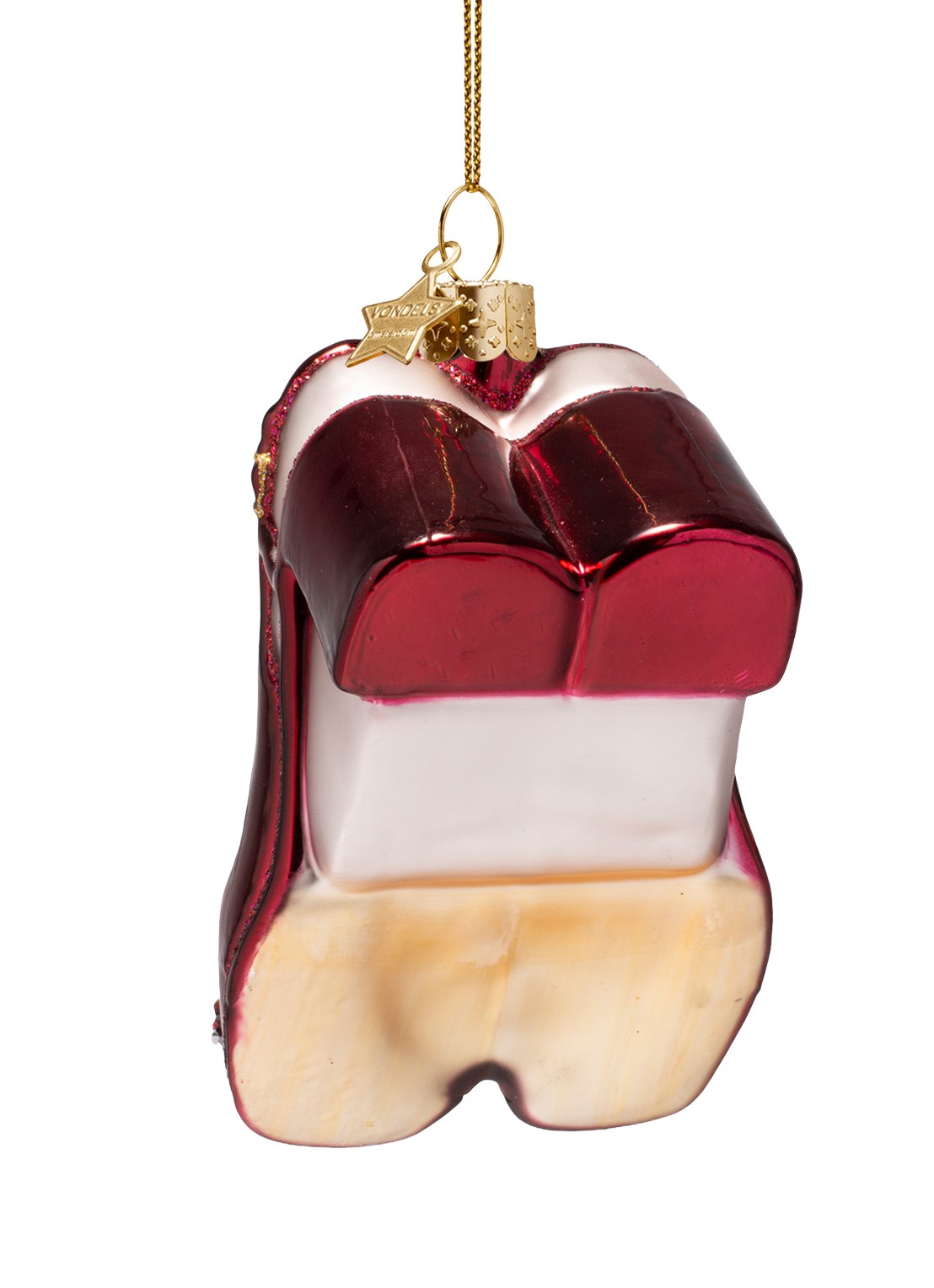 Vondels Hakken kersthanger 10 cm - achterkant bordeauxrood