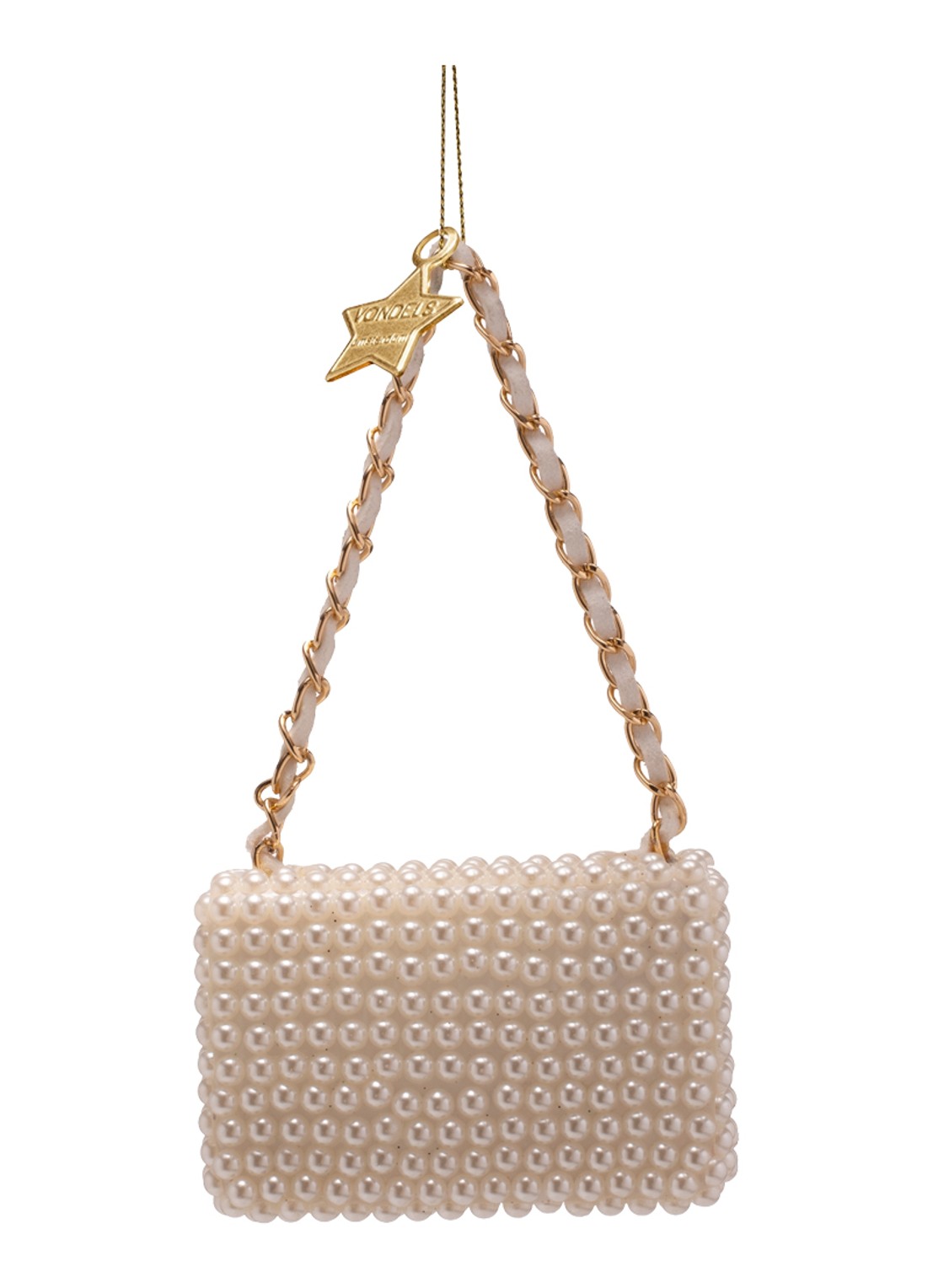 Vondels Handtas Met Pearls All Over kersthanger 6 cm - achterkant 6 wit