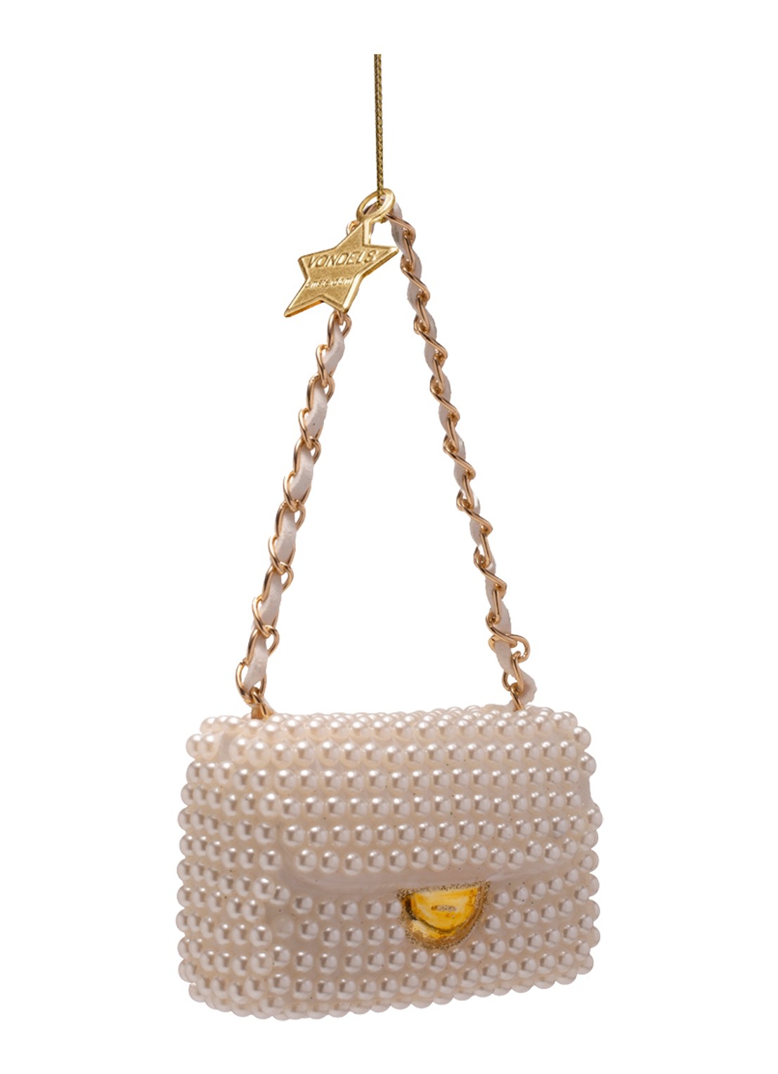 Vondels Handtas Met Pearls All Over kersthanger 6 cm - detail 4 wit